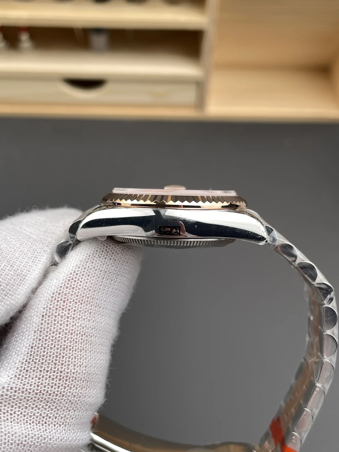 Rolex Datejust Champagne Two-Tone 31mm — photographed off the sweep