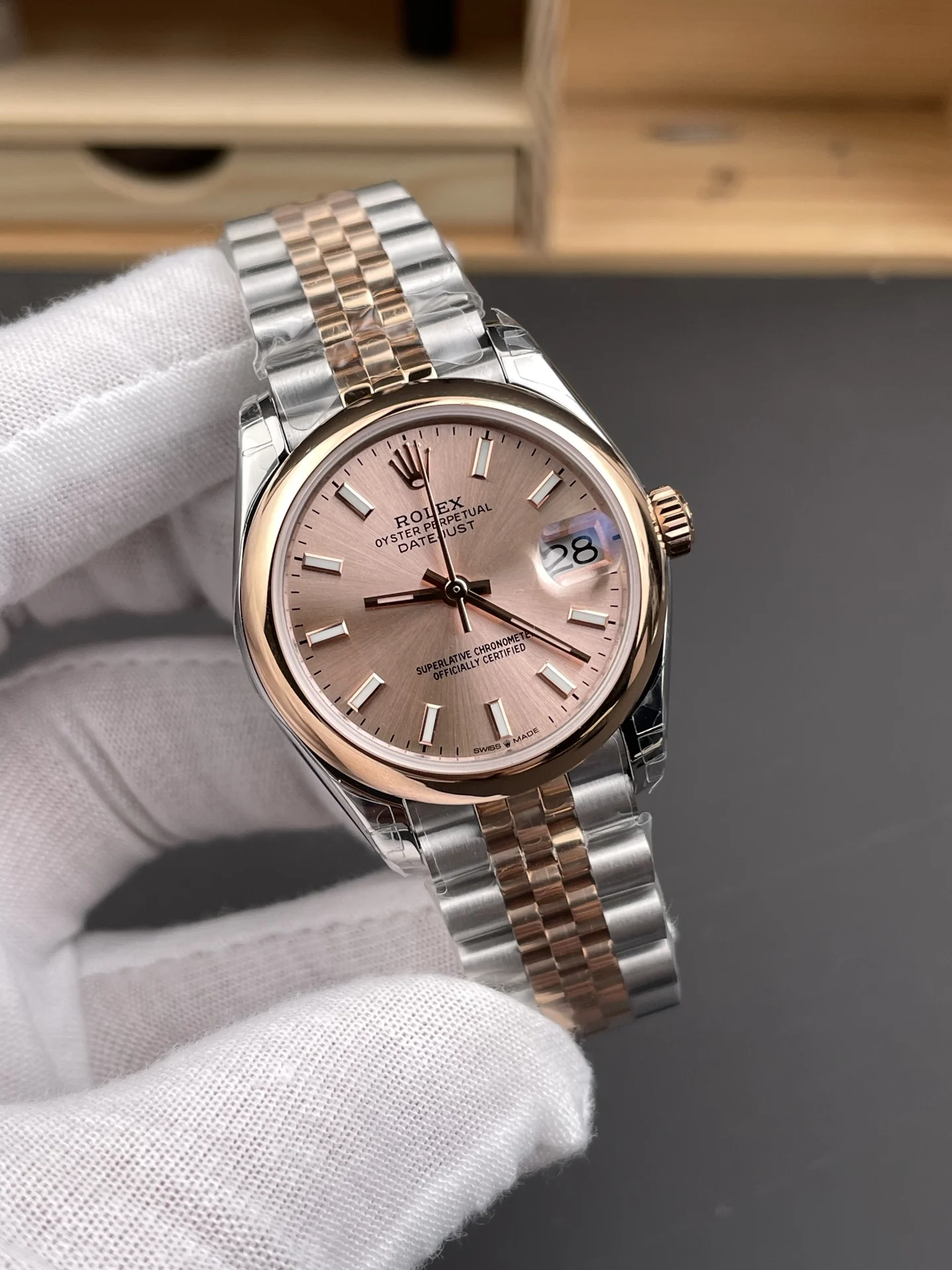 Rolex Datejust Champagne Two-Tone 31mm — photographed off the sweep