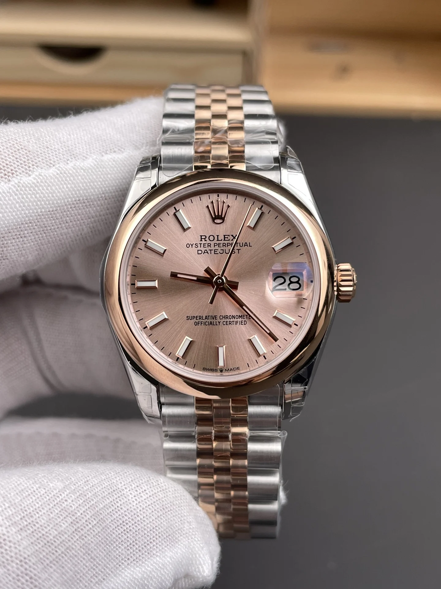 Rolex Datejust Champagne Two-Tone 31mm — photographed off the sweep