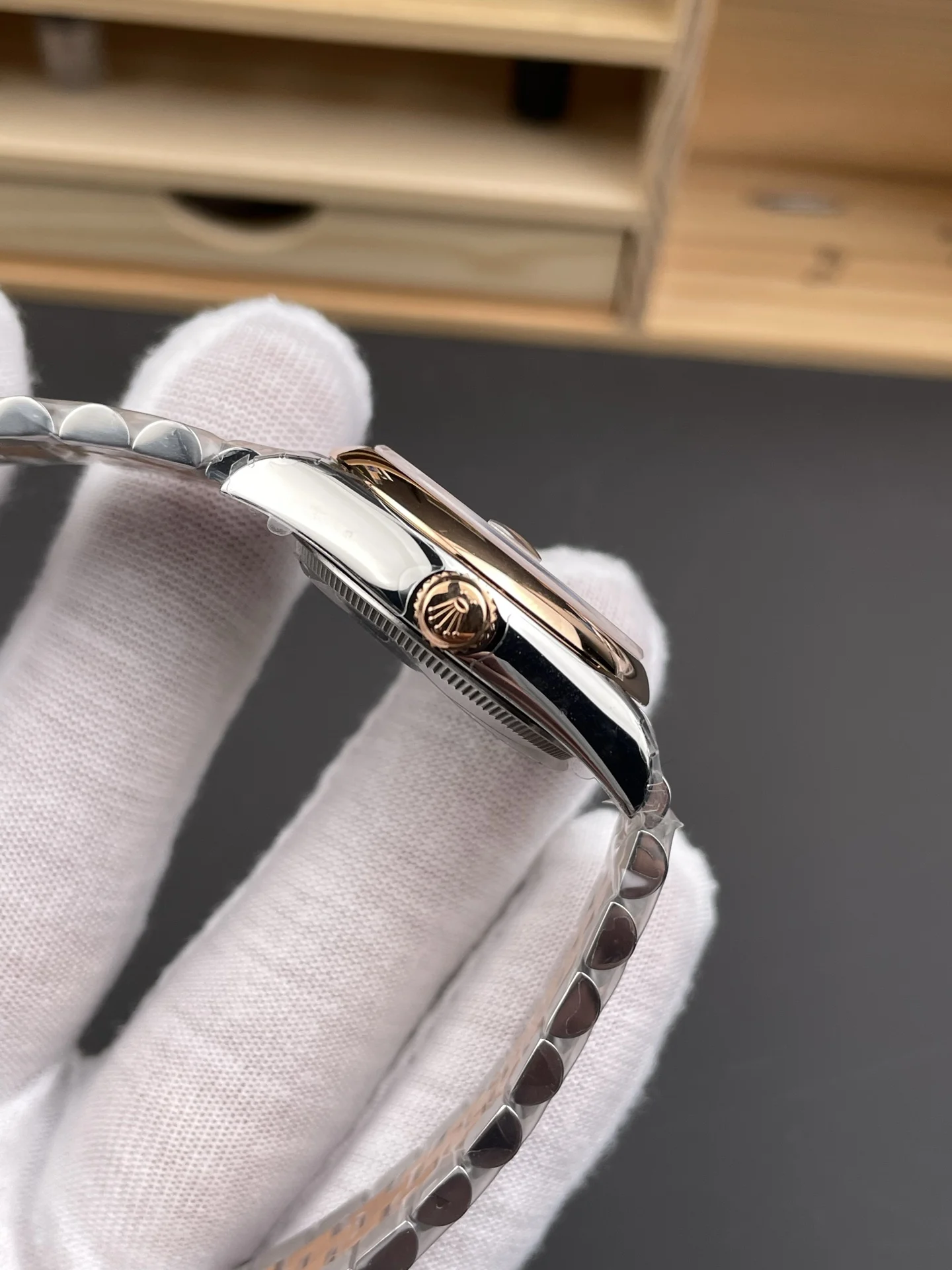 Rolex Datejust Champagne Two-Tone 31mm — photographed off the sweep