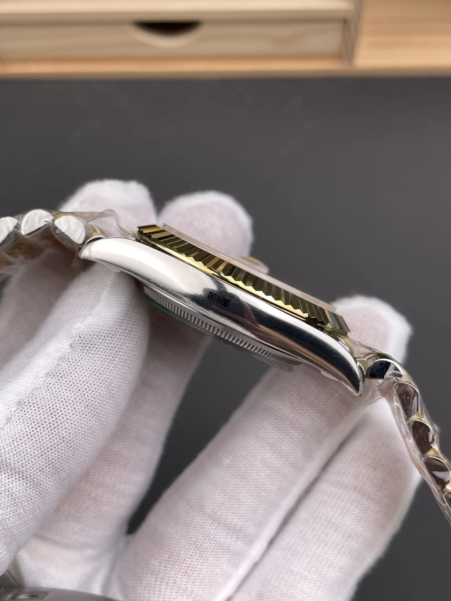 Rolex Datejust Champagne Two-Tone 41mm — photographed off the sweep