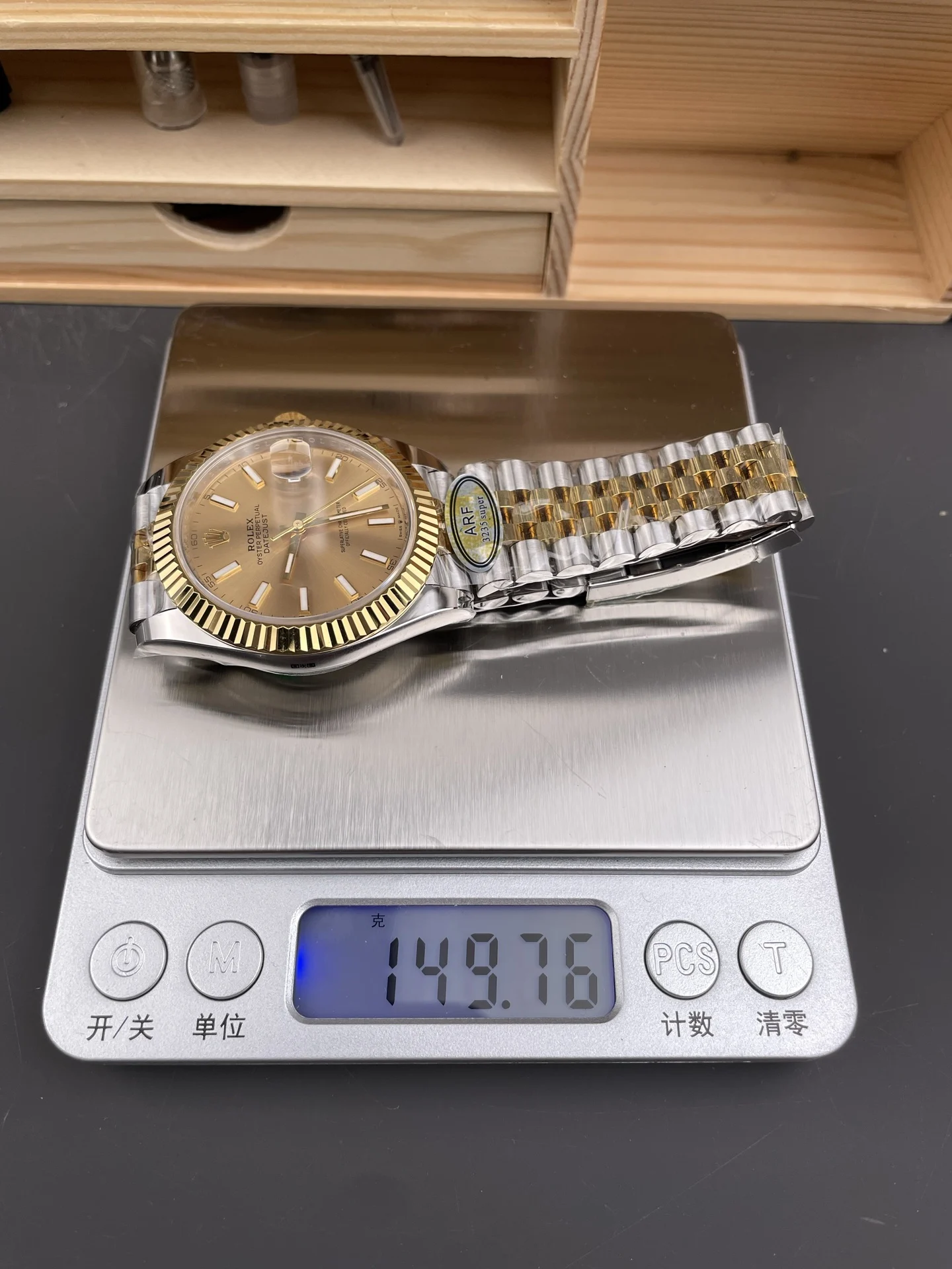 Rolex Datejust Champagne Two-Tone 41mm — photographed off the sweep