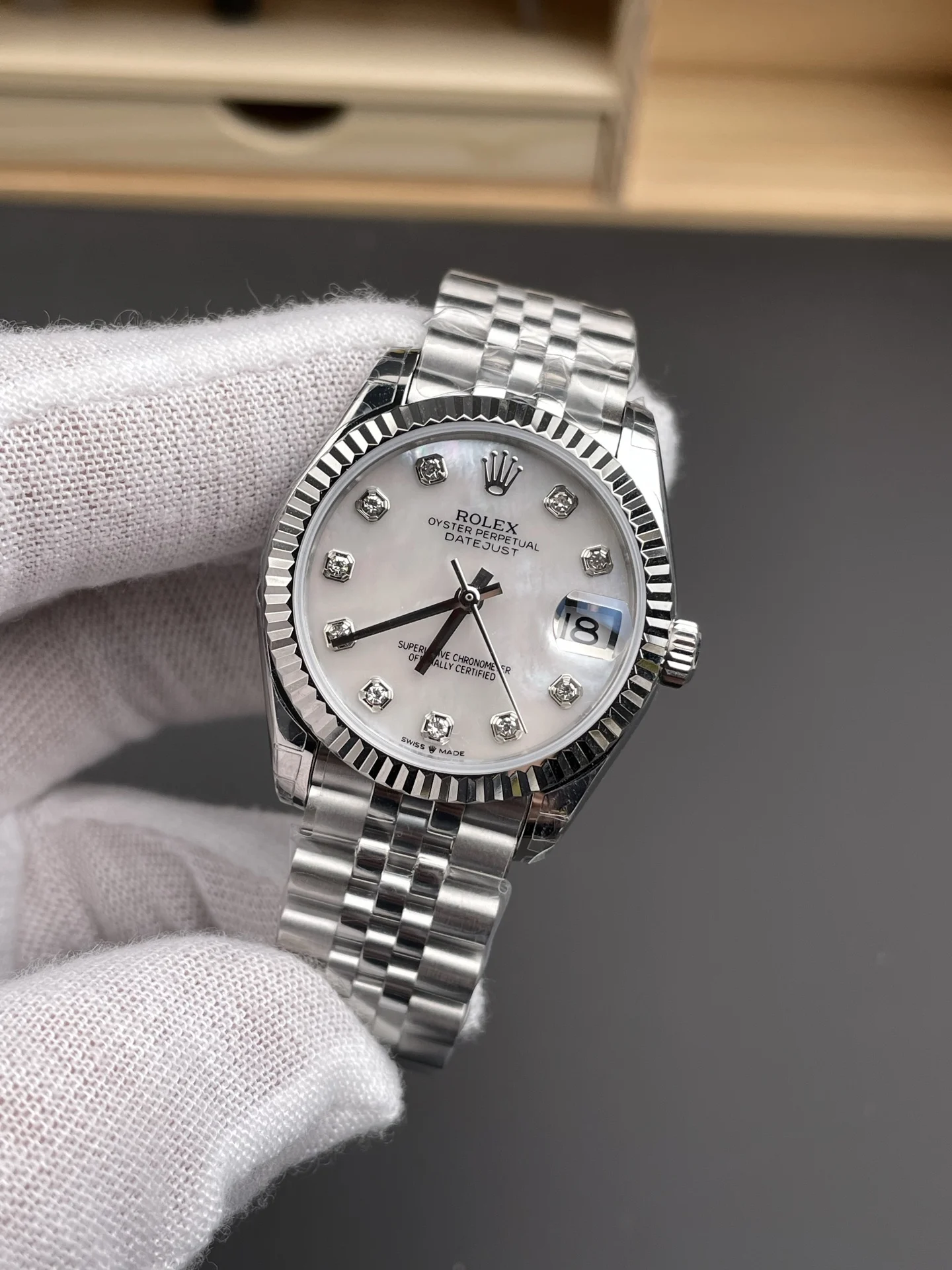 Rolex Datejust Diamond-Set 31mm — photographed off the sweep