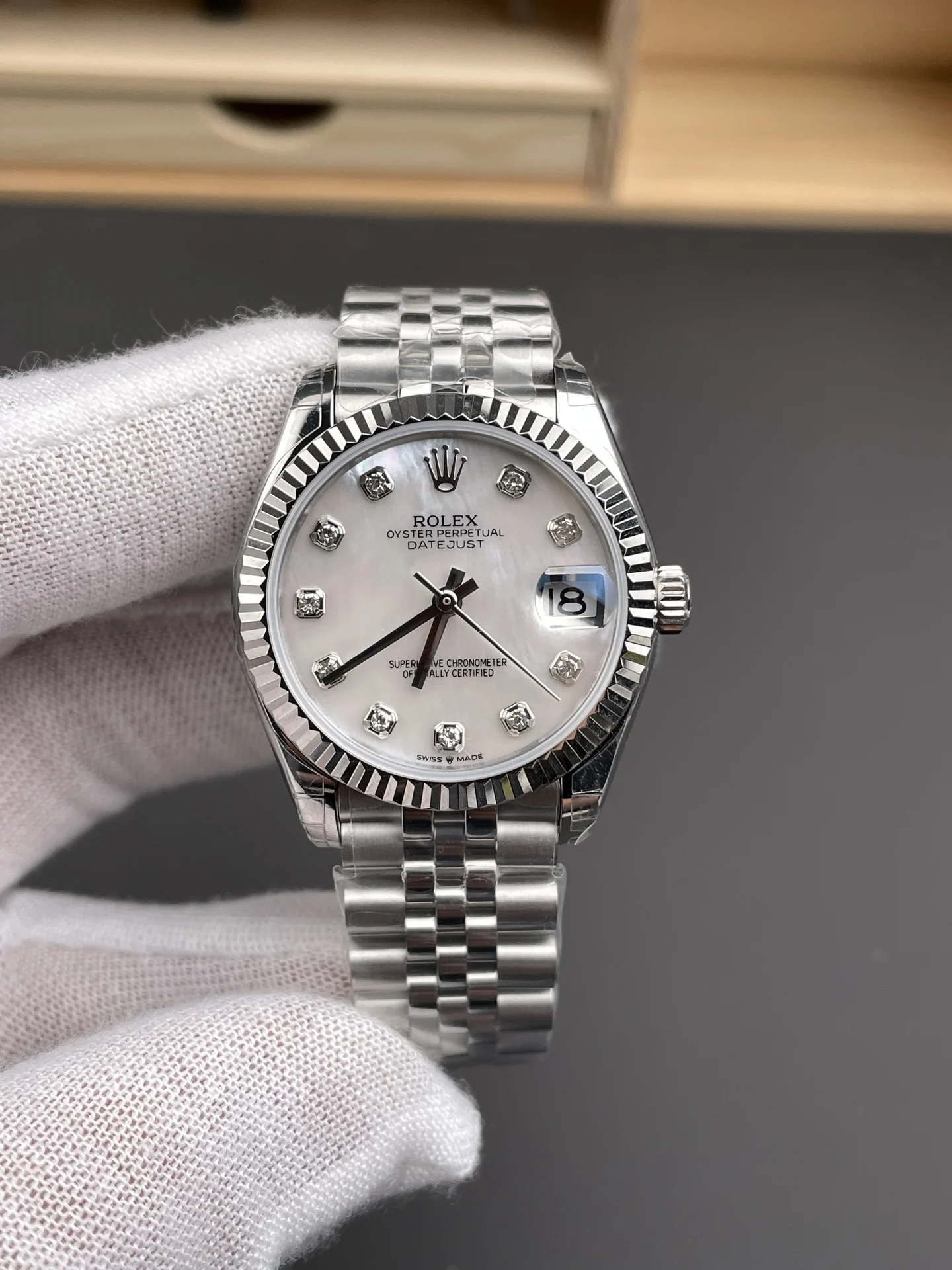 Rolex Datejust Diamond-Set 31mm — photographed off the sweep