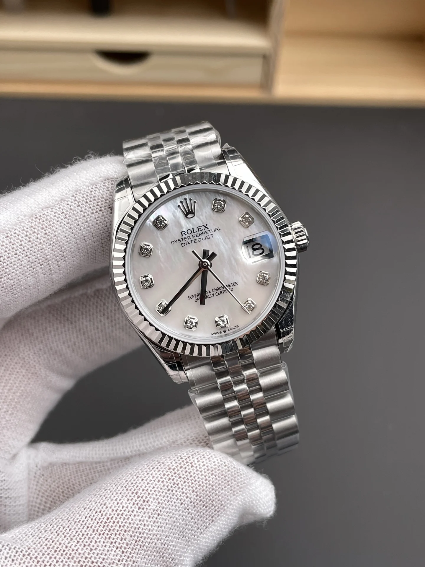 Rolex Datejust Diamond-Set 31mm — photographed off the sweep