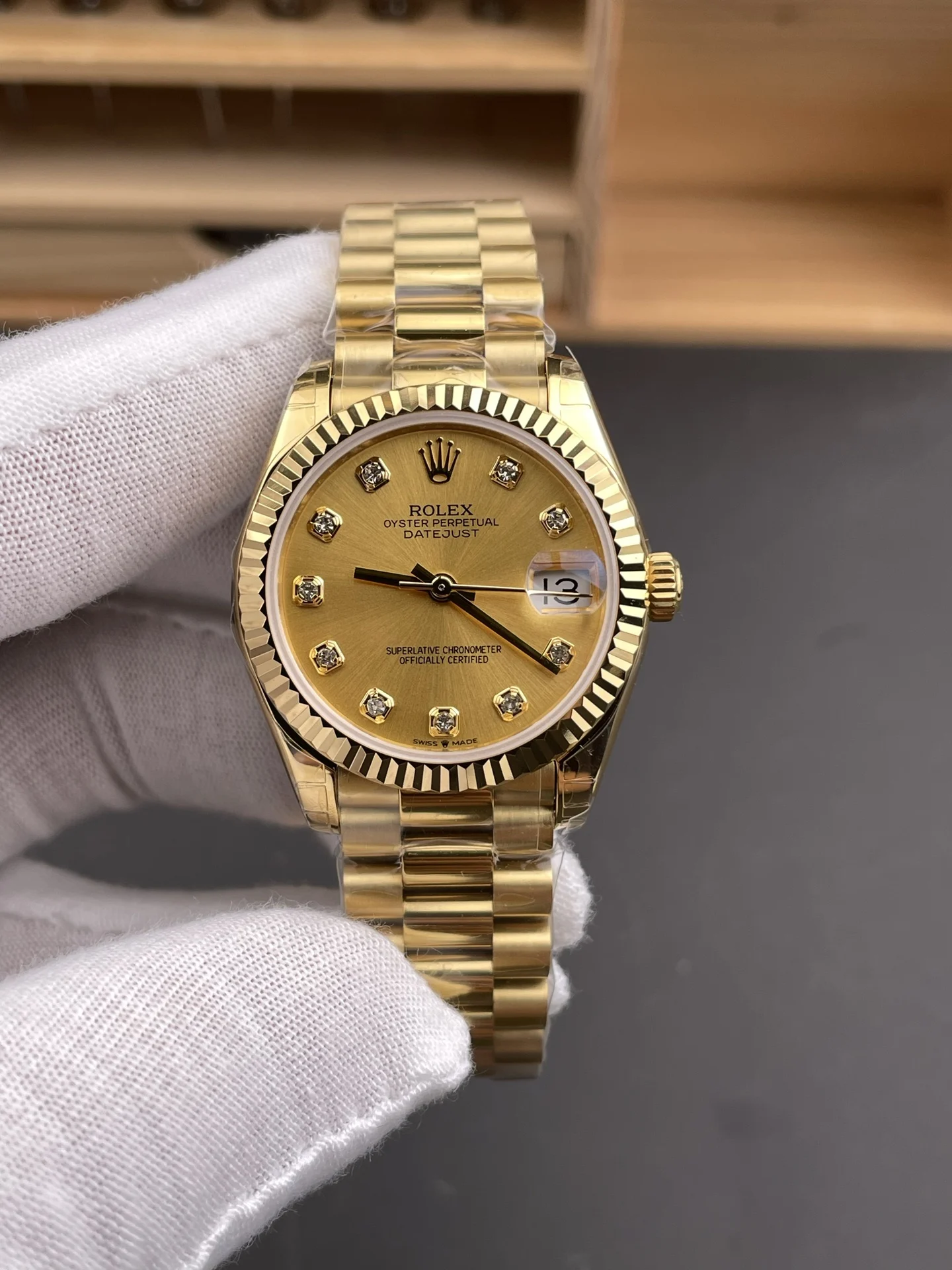 Rolex Datejust Diamond-Set 31mm — photographed off the sweep