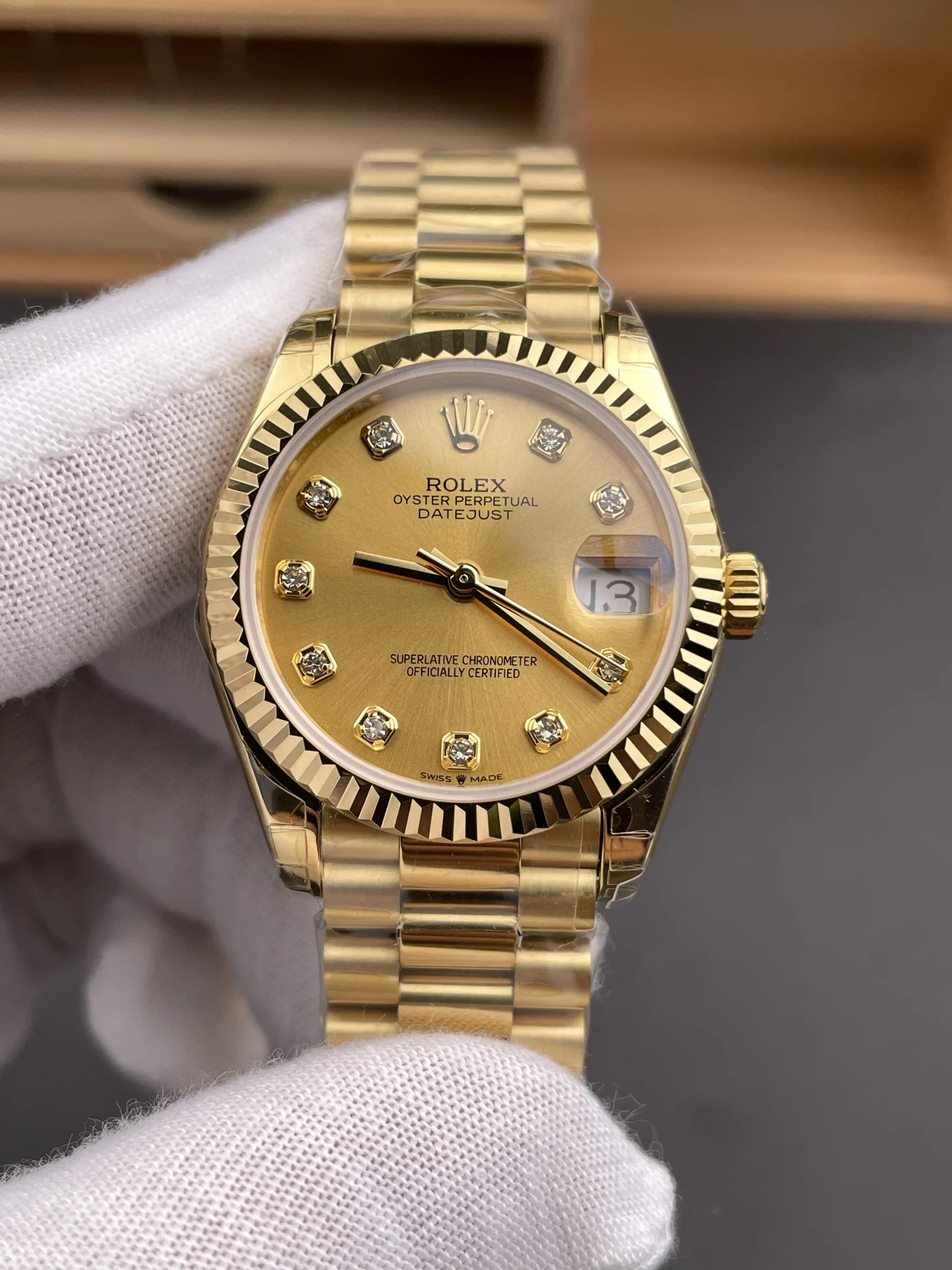 Rolex Datejust Diamond-Set 31mm — photographed off the sweep