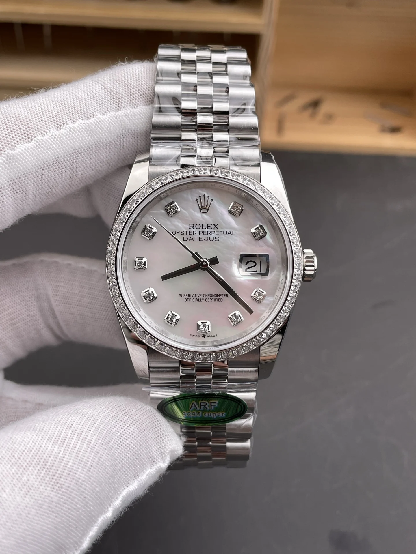 Rolex Datejust Diamond-Set 36mm — photographed off the sweep