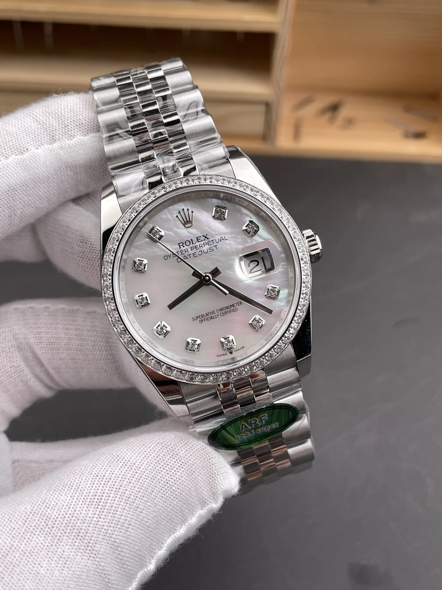 Rolex Datejust Diamond-Set 36mm — photographed off the sweep