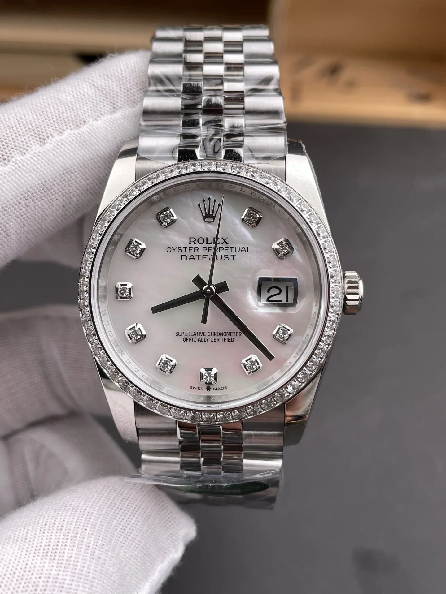 Rolex Datejust Diamond-Set 36mm — photographed off the sweep