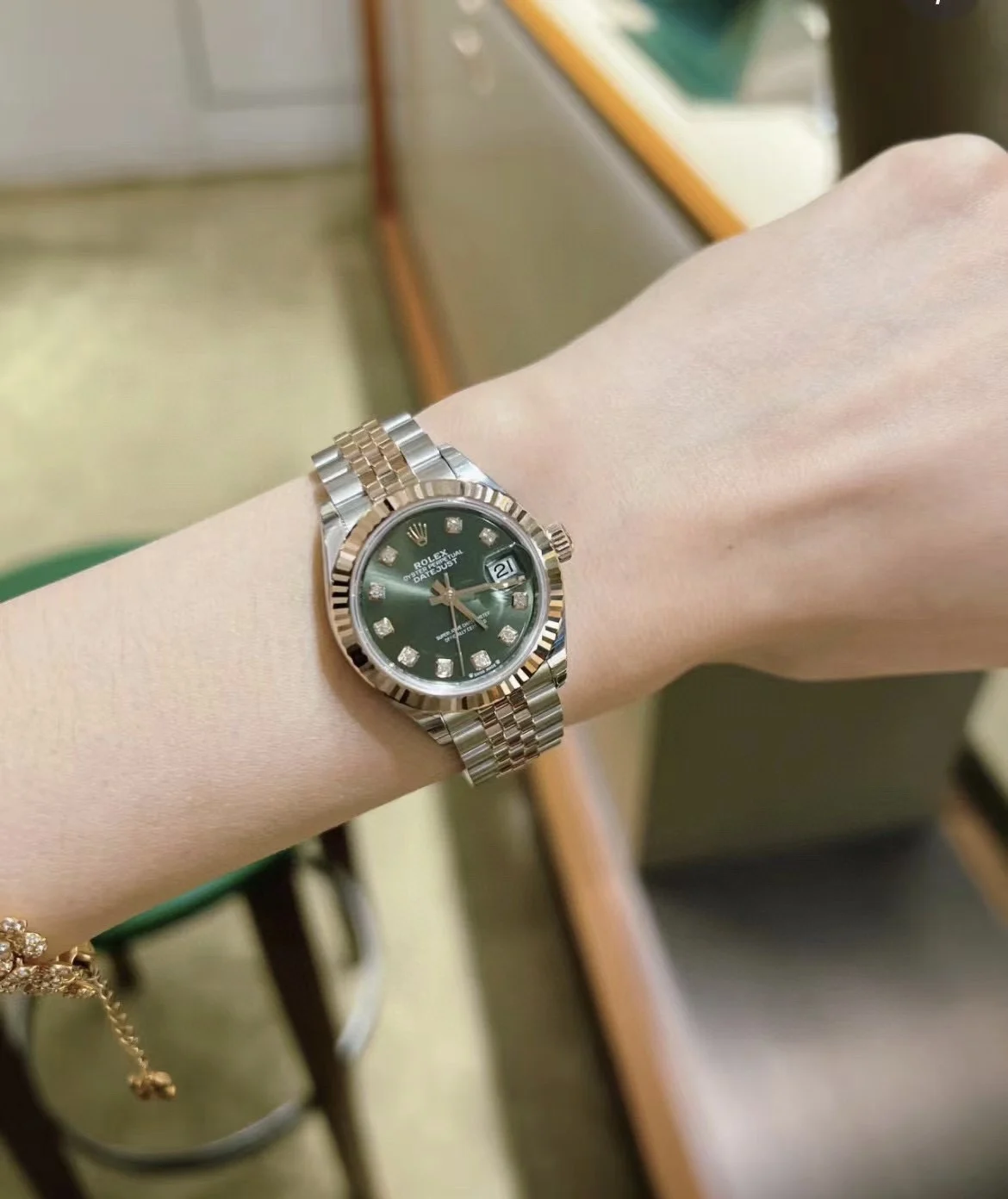 Rolex Datejust Green Dial — photographed off the sweep