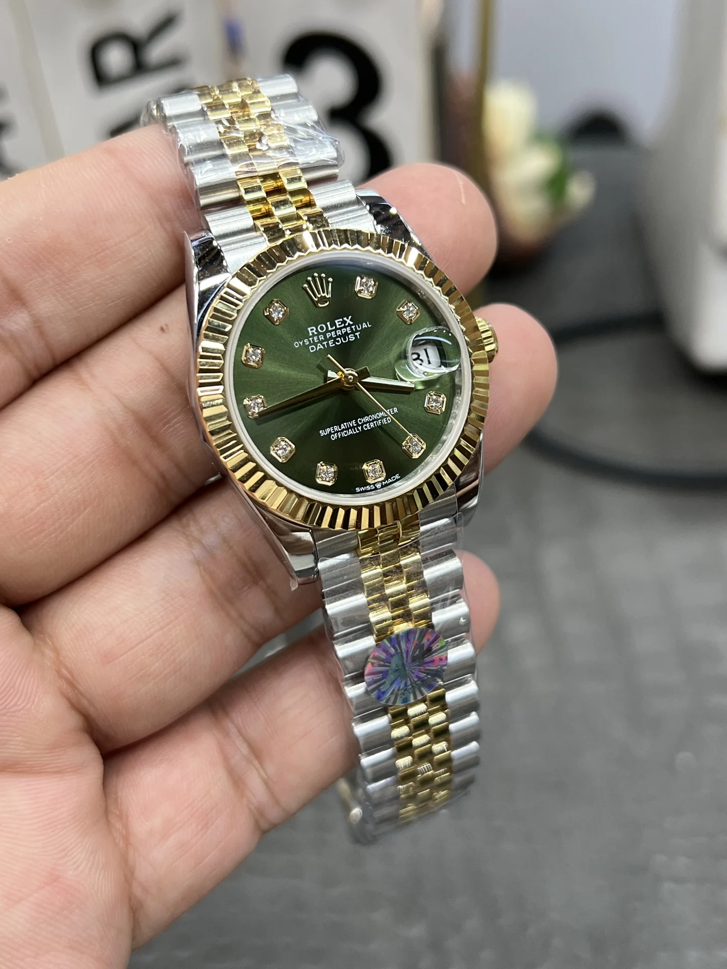 Rolex Datejust Green Dial 31mm — photographed off the sweep