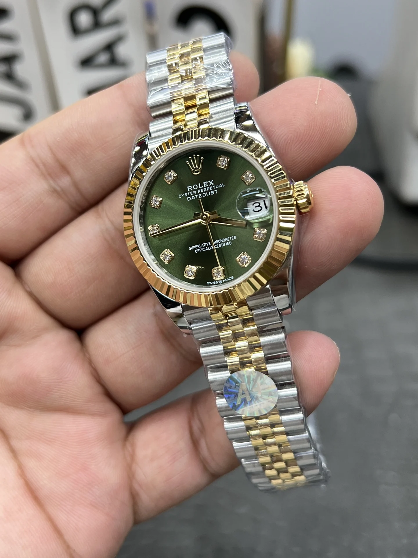 Rolex Datejust Green Dial 31mm — photographed off the sweep