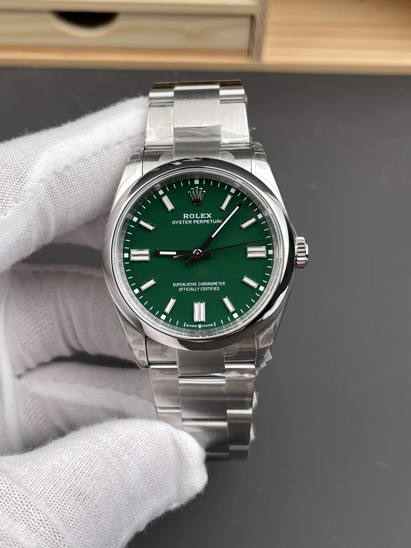 Rolex Datejust Green Dial 36mm — photographed off the sweep