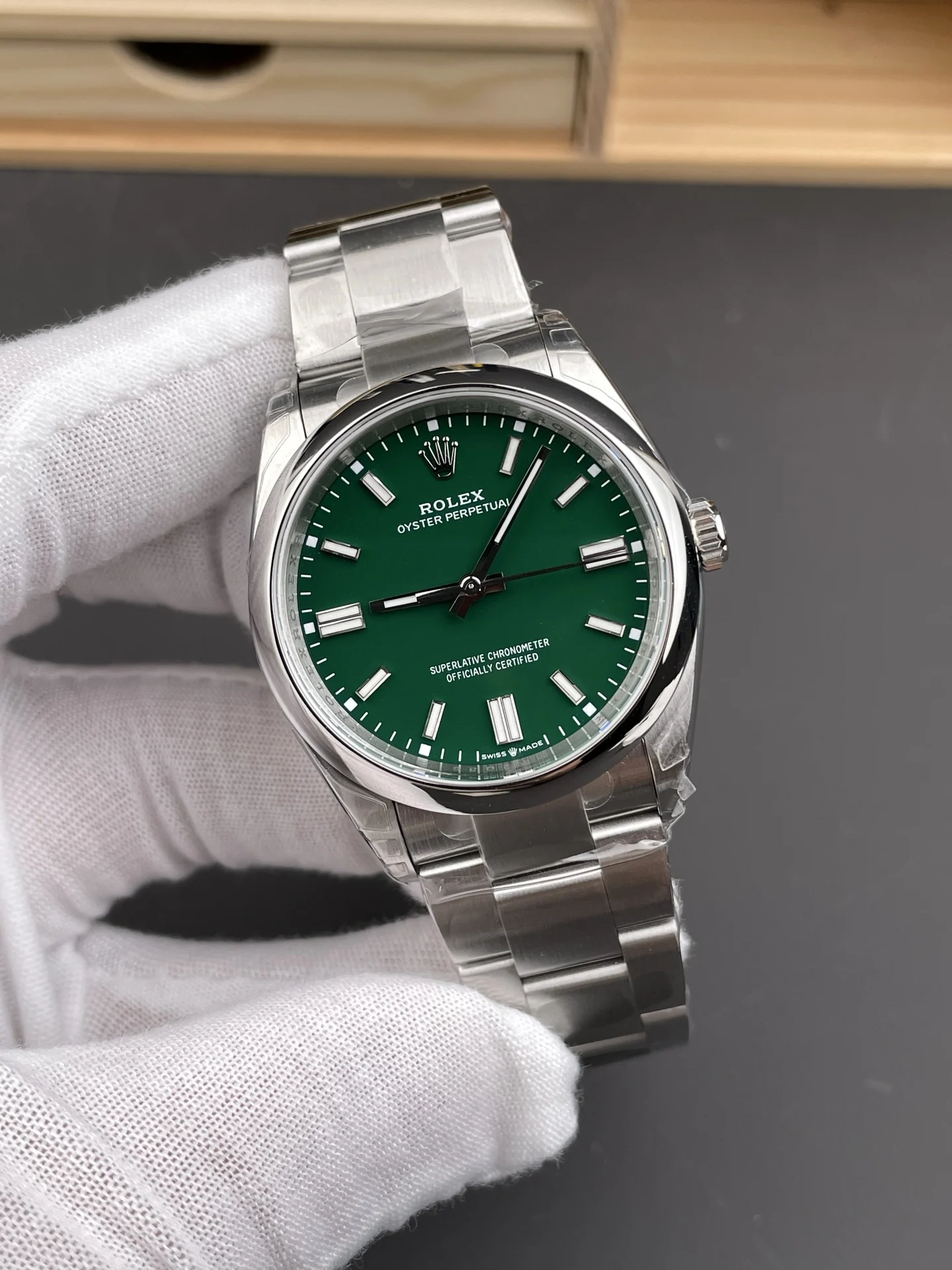 Rolex Datejust Green Dial 36mm — photographed off the sweep