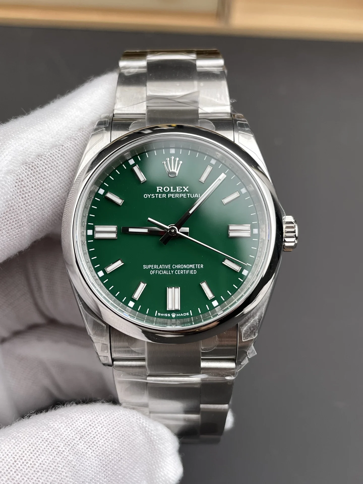 Rolex Datejust Green Dial 36mm — photographed off the sweep