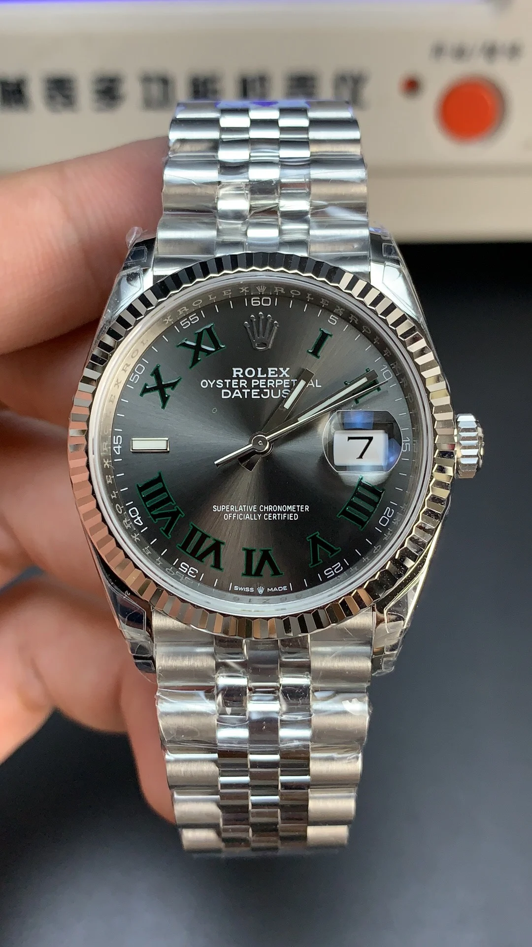 Rolex Datejust Green Dial 36mm — photographed off the sweep