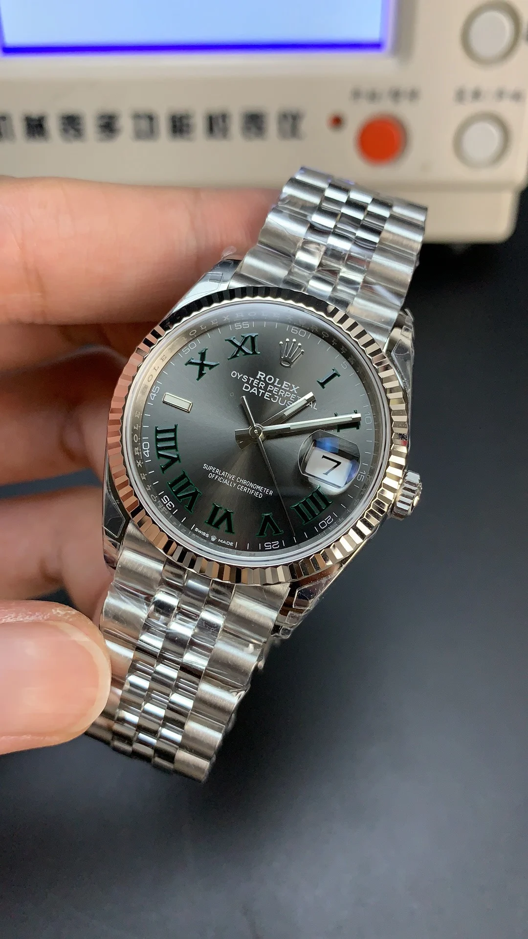 Rolex Datejust Green Dial 36mm — photographed off the sweep