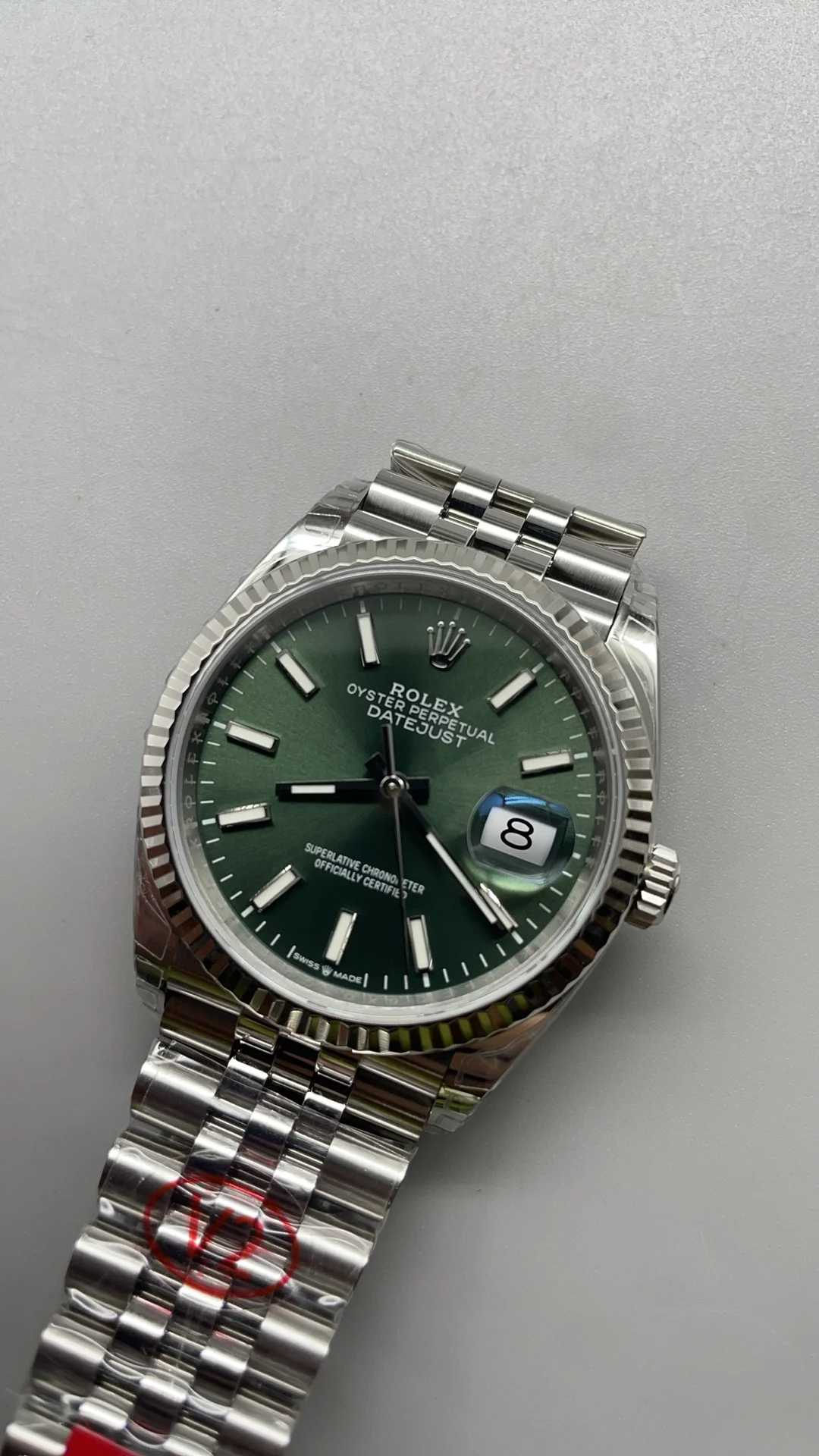 Rolex Datejust Green Dial 36mm — photographed off the sweep