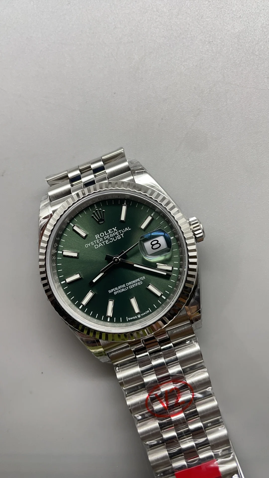 Rolex Datejust Green Dial 36mm — photographed off the sweep