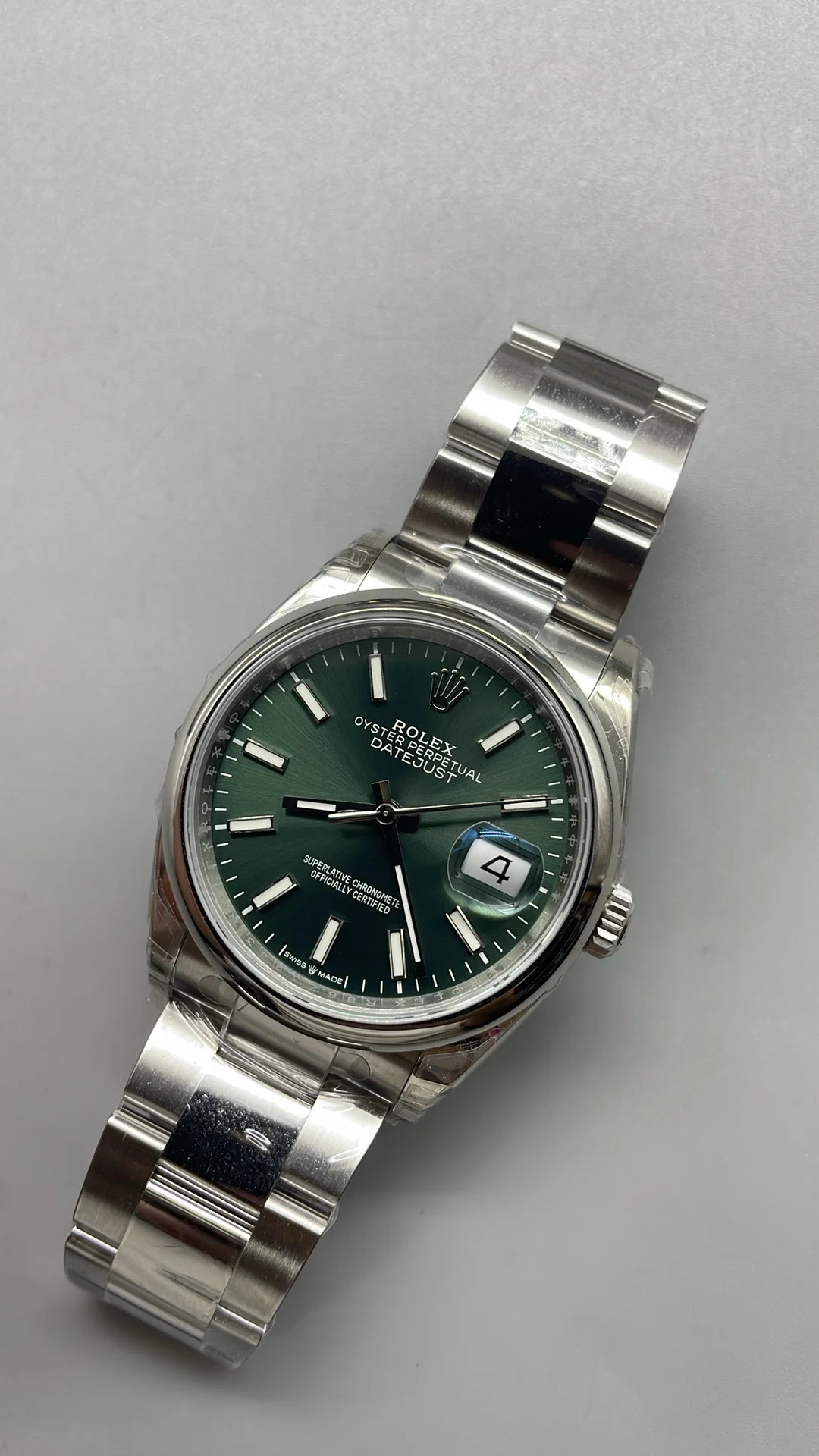 Rolex Datejust Green Dial 36mm — photographed off the sweep