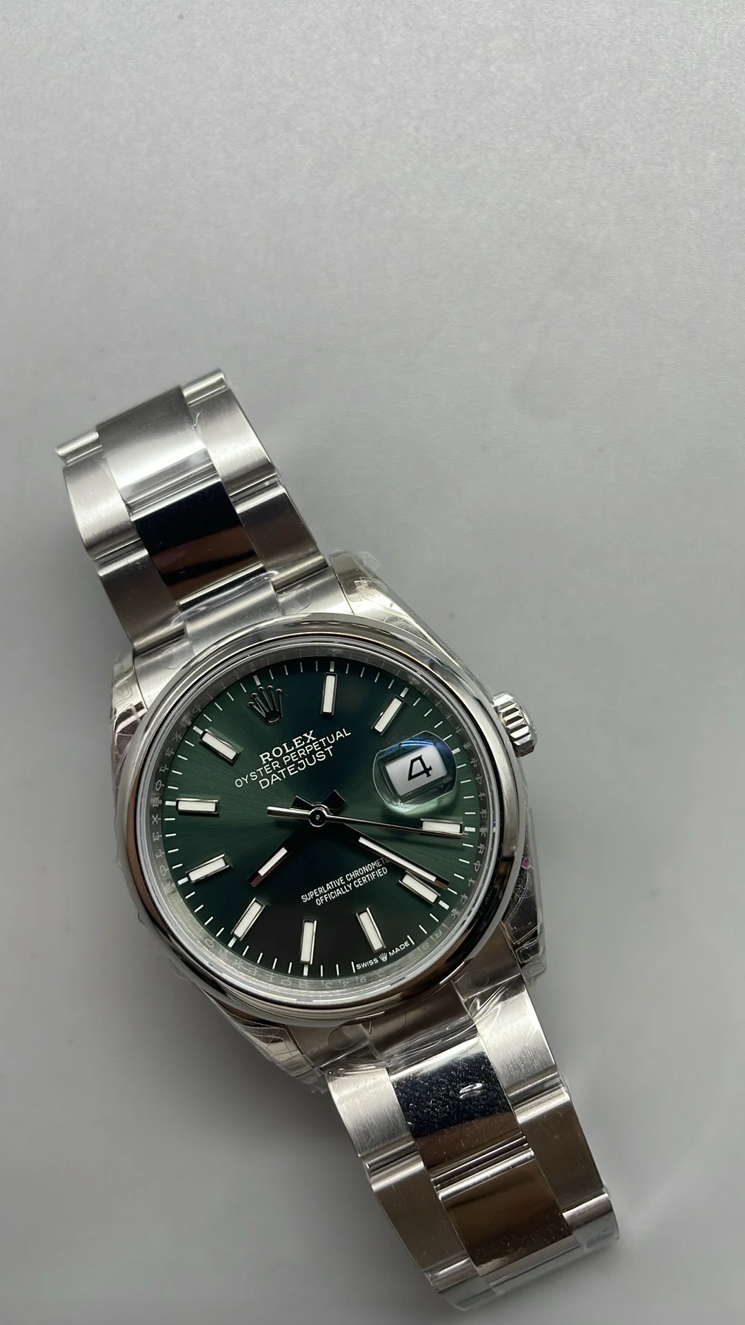 Rolex Datejust Green Dial 36mm — photographed off the sweep