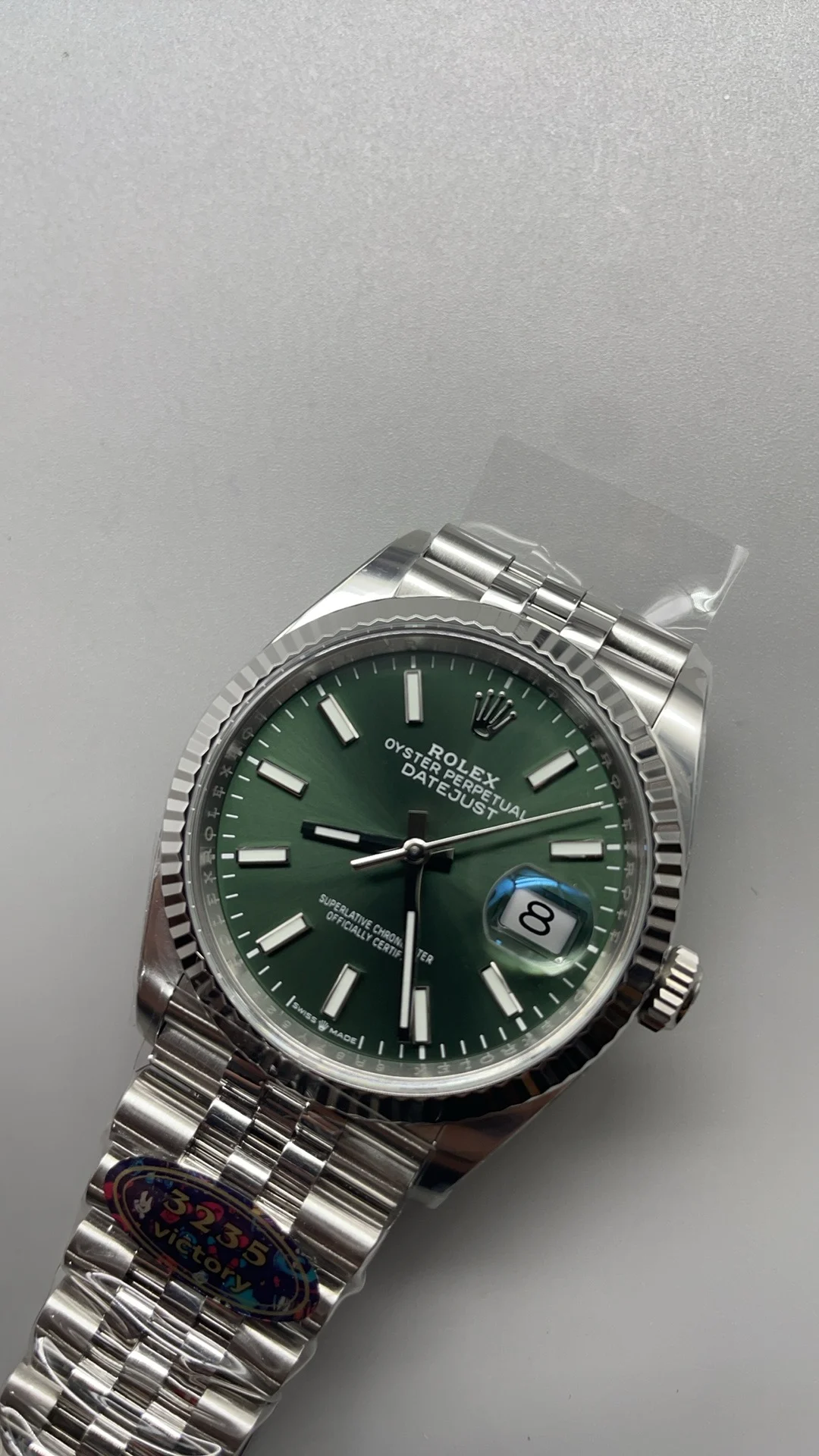 Rolex Datejust Green Dial 36mm — photographed off the sweep