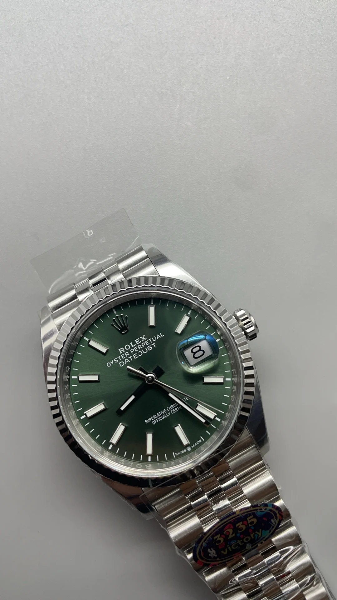 Rolex Datejust Green Dial 36mm — photographed off the sweep