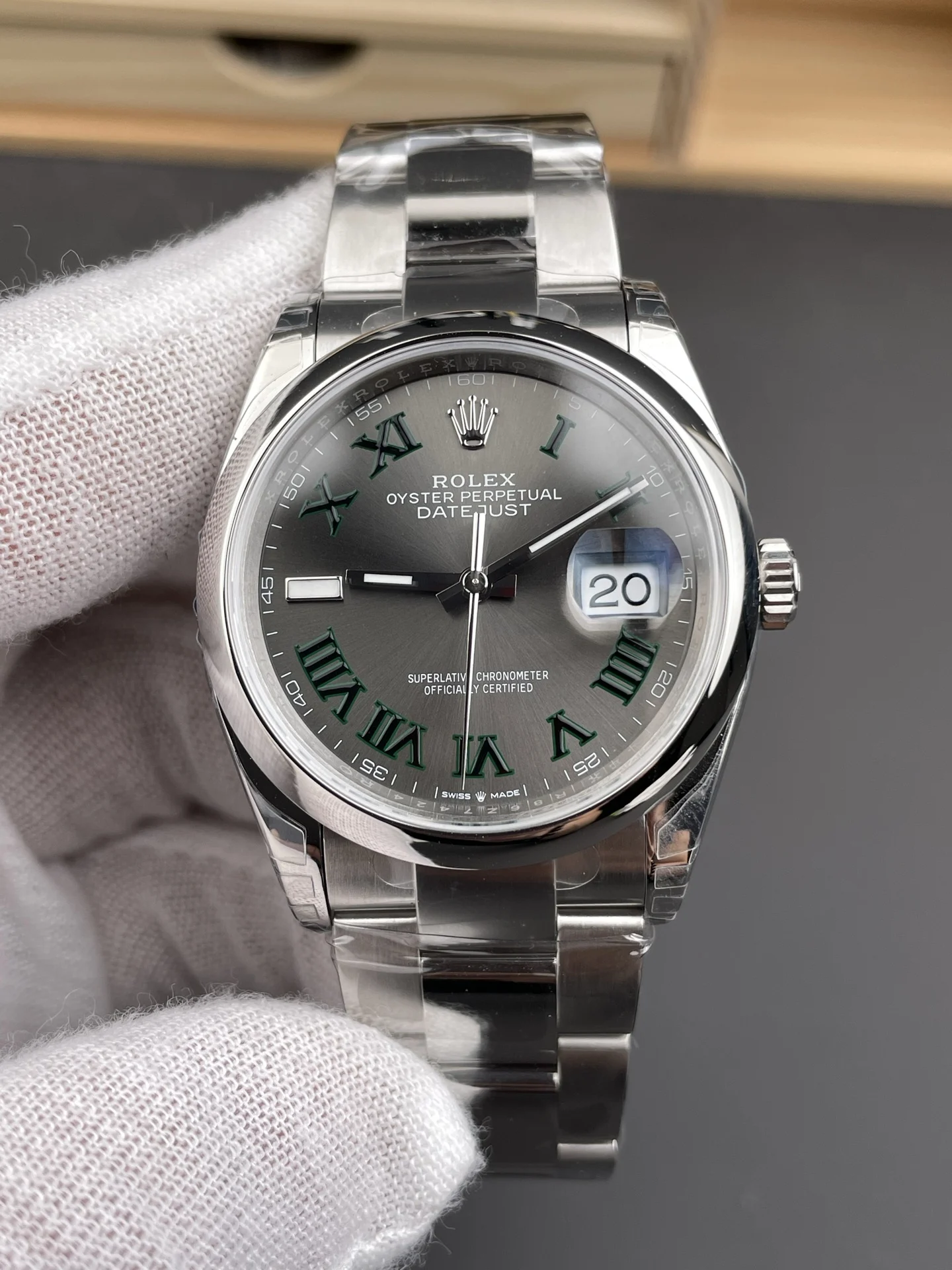 Rolex Datejust Green Dial 36mm — photographed off the sweep