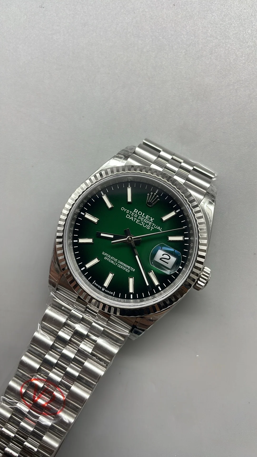 Rolex Datejust Green Dial 36mm — photographed off the sweep