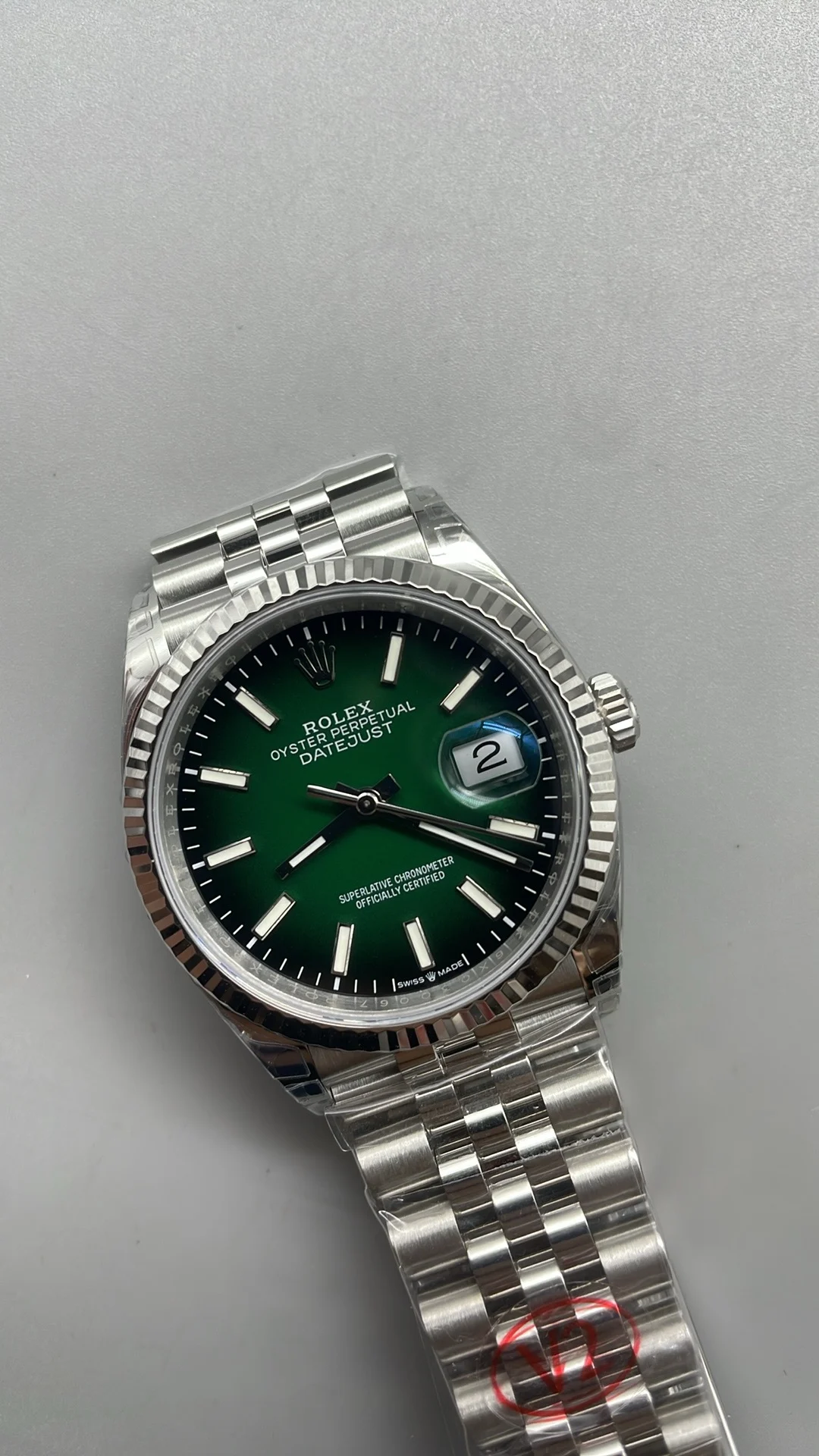 Rolex Datejust Green Dial 36mm — photographed off the sweep