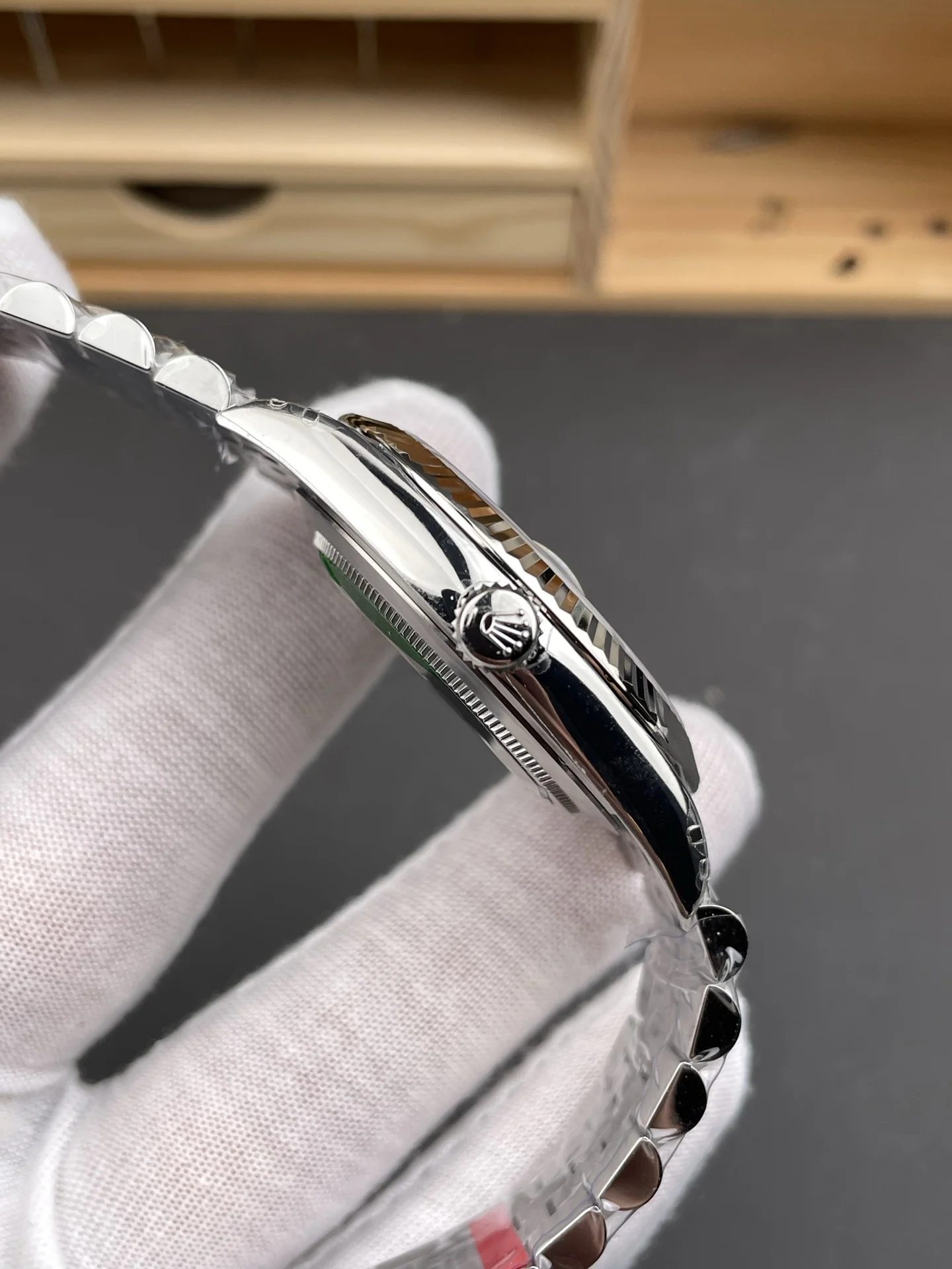 Rolex Datejust Green Dial 41mm — photographed off the sweep
