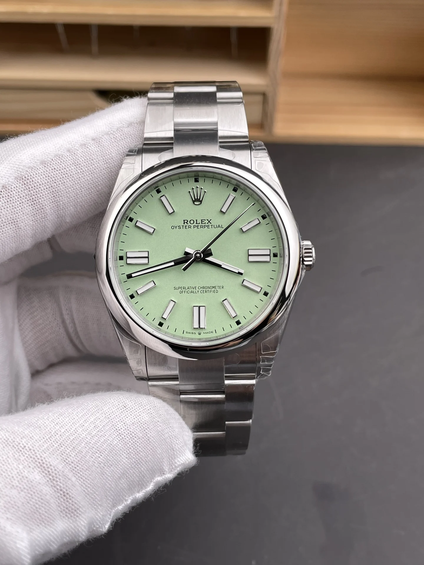Rolex Datejust Green Dial 41mm — photographed off the sweep