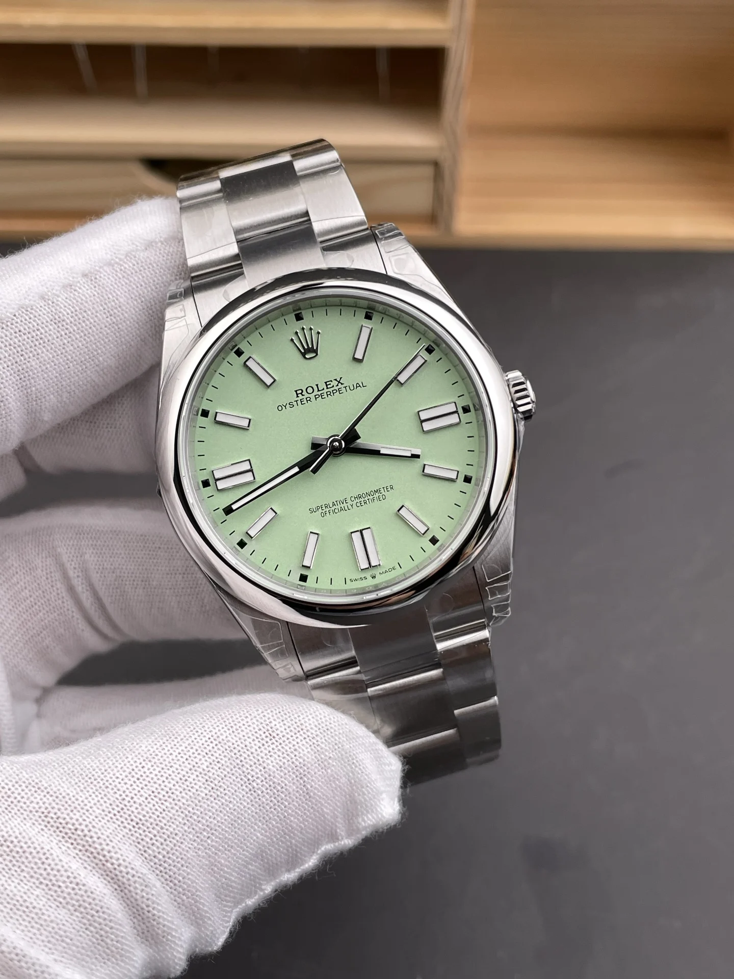 Rolex Datejust Green Dial 41mm — photographed off the sweep