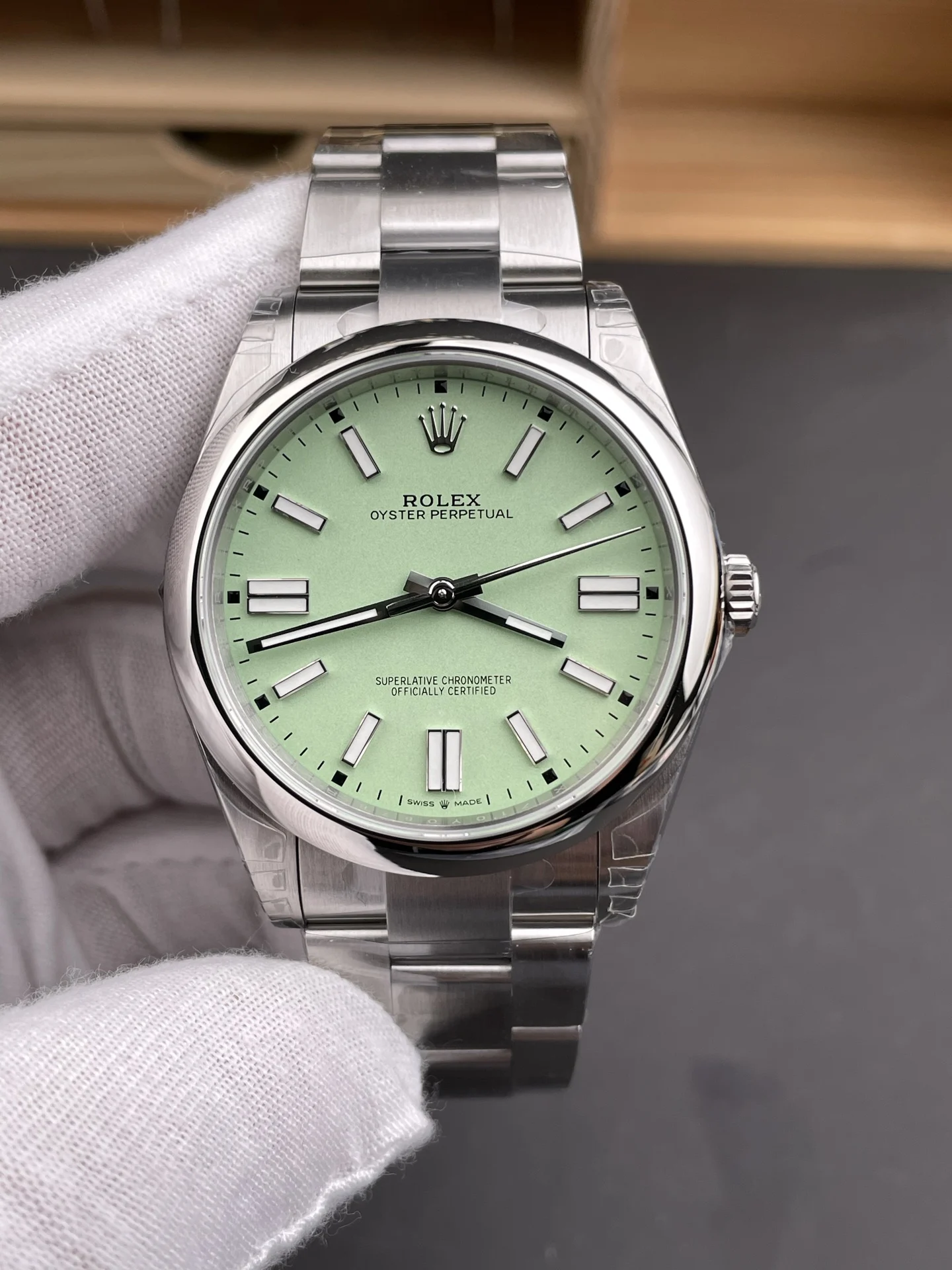Rolex Datejust Green Dial 41mm — photographed off the sweep