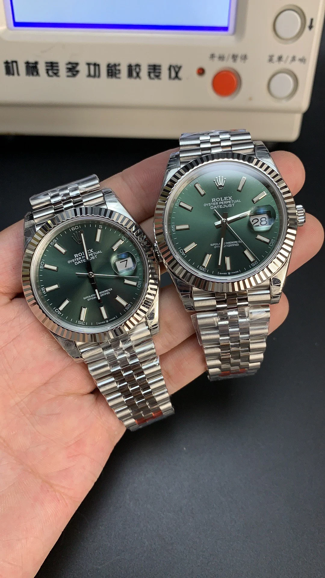Rolex Datejust Green Dial 41mm — photographed off the sweep
