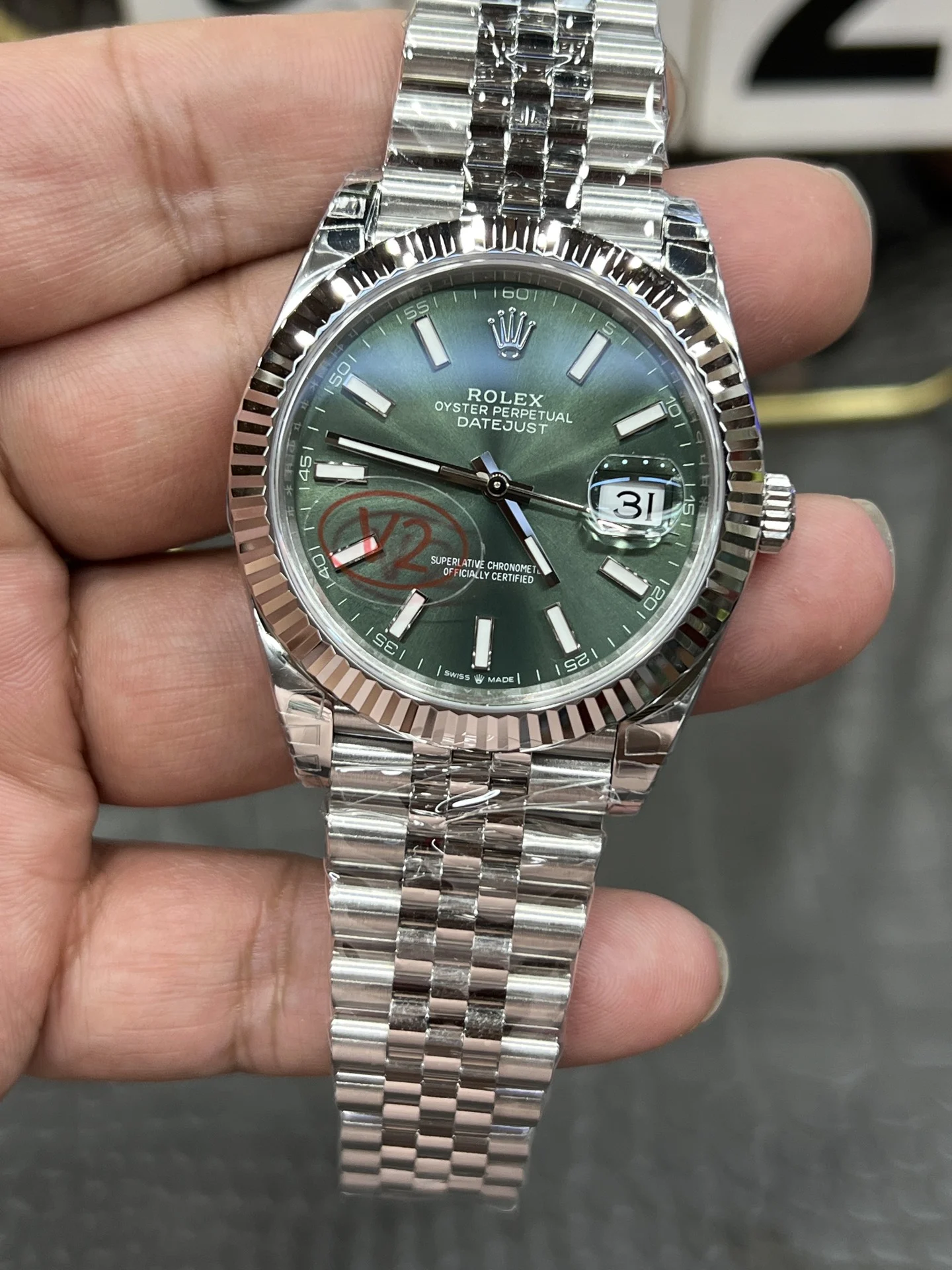 Rolex Datejust Green Dial 41mm — photographed off the sweep