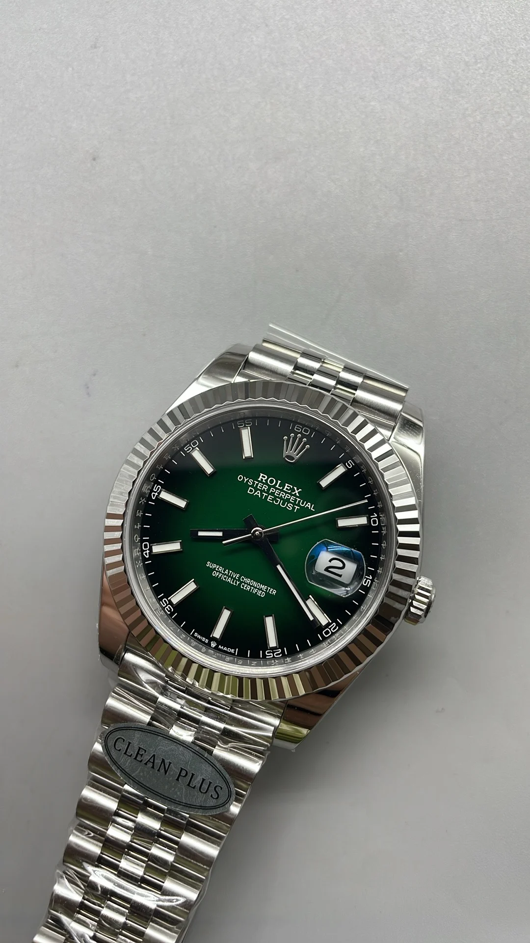 Rolex Datejust Green Dial 41mm — photographed off the sweep