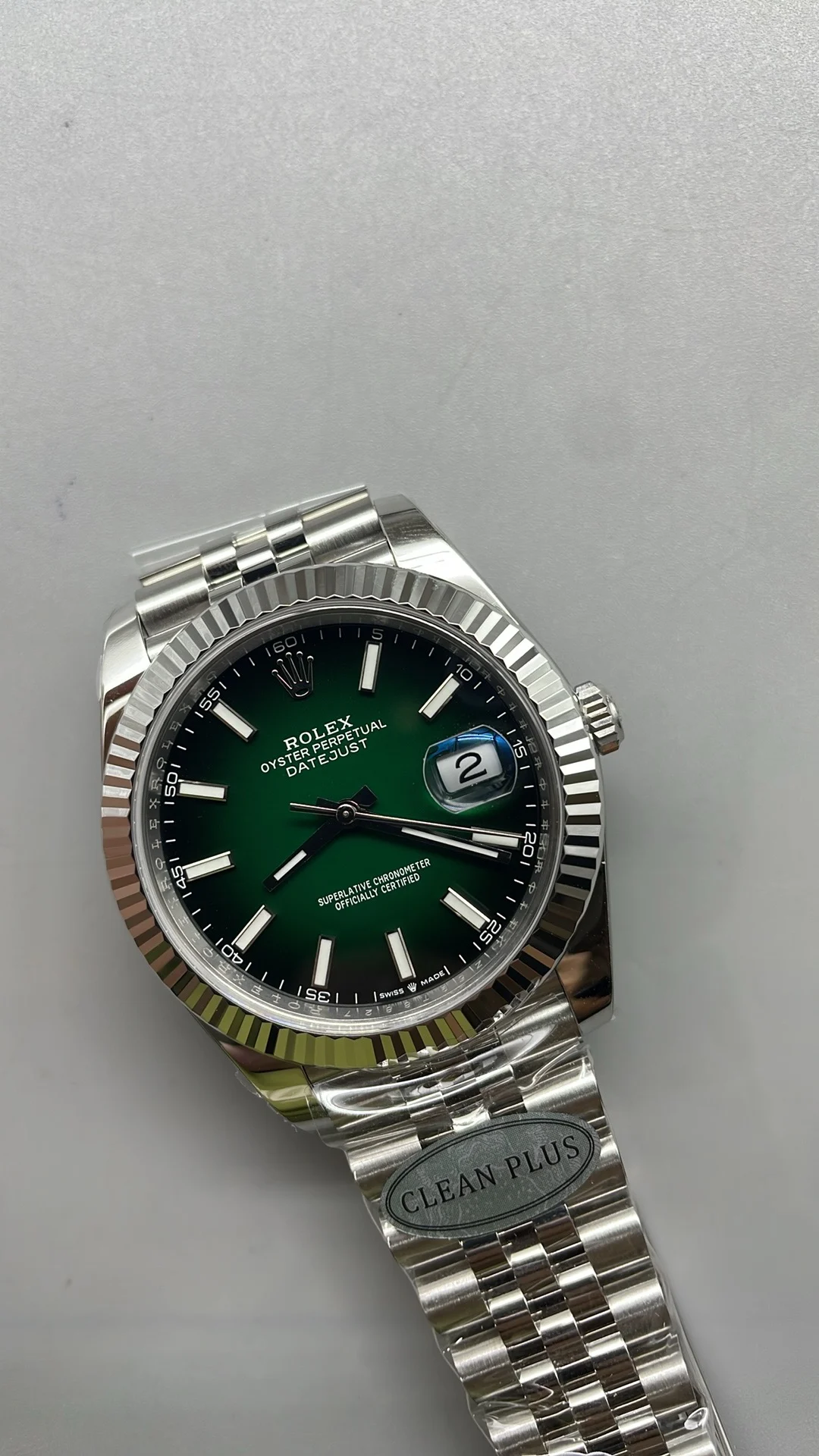 Rolex Datejust Green Dial 41mm — photographed off the sweep