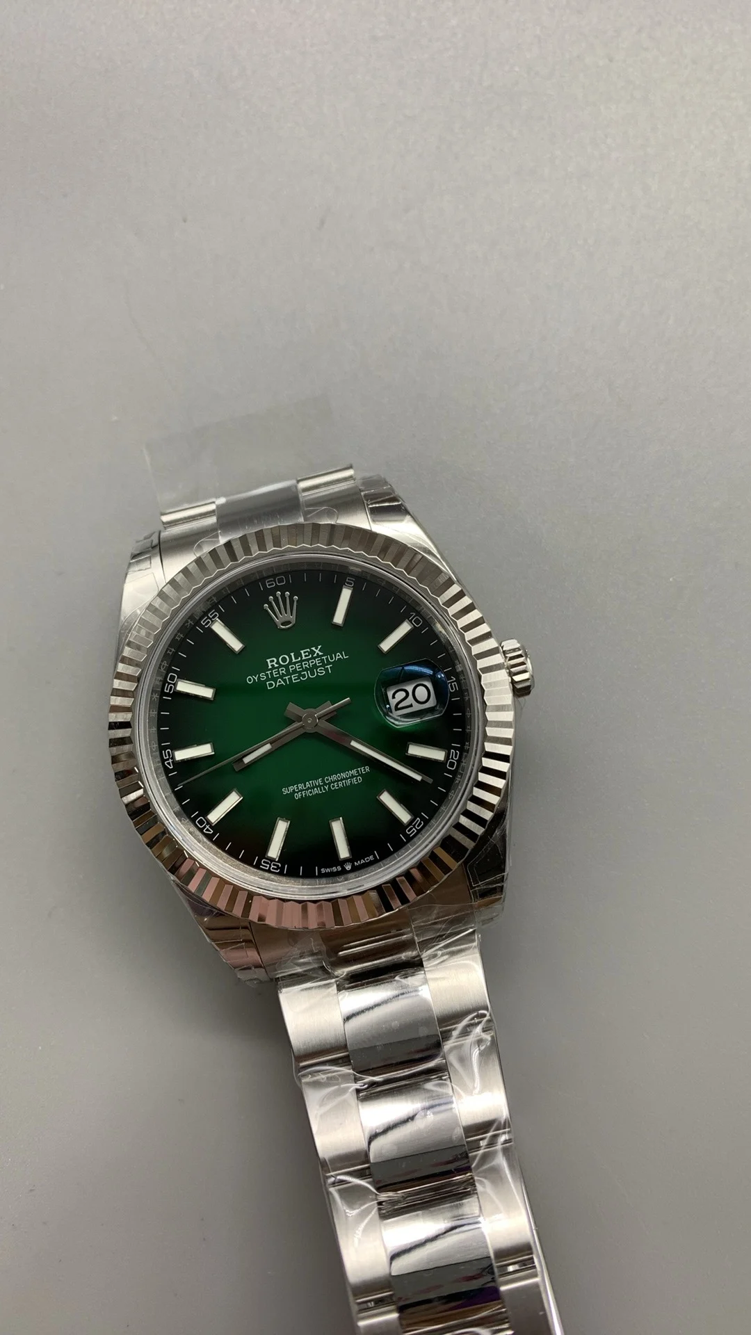 Rolex Datejust Green Dial 41mm — photographed off the sweep