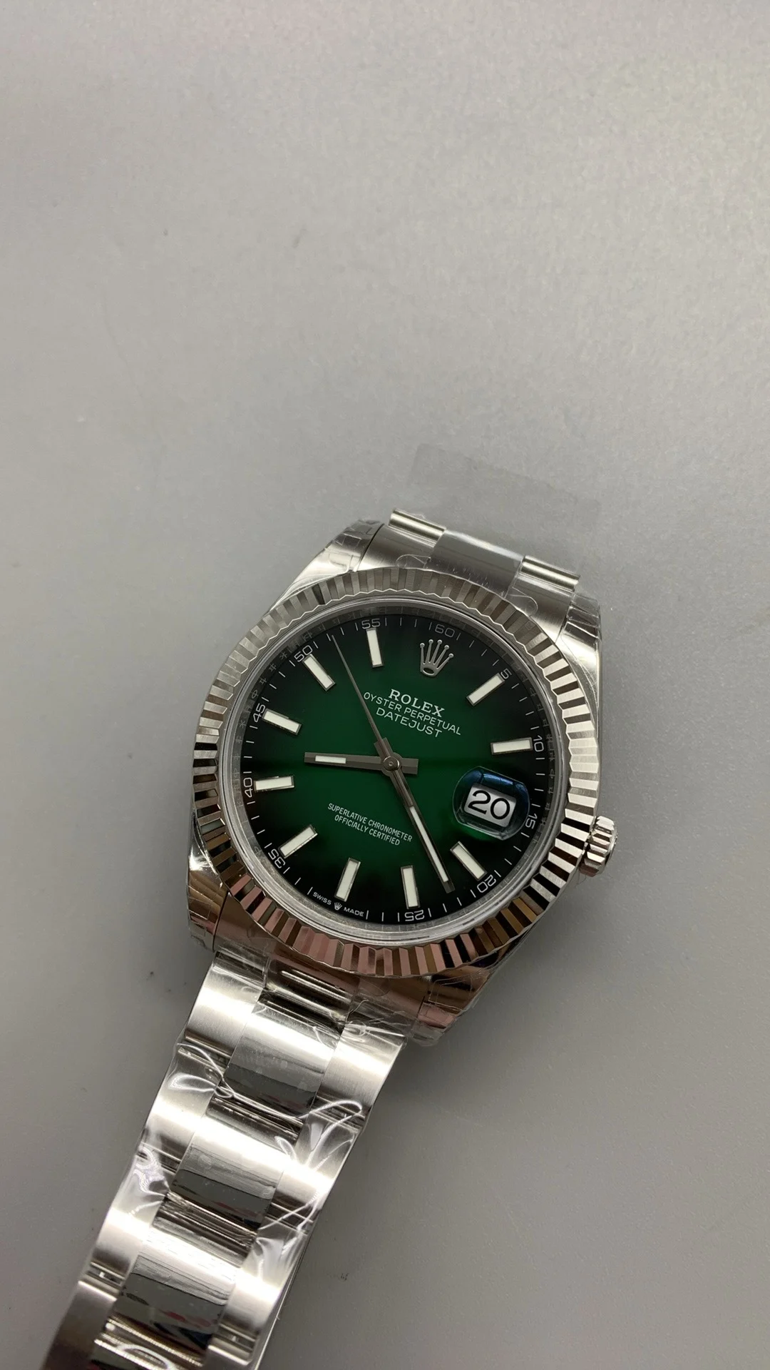 Rolex Datejust Green Dial 41mm — photographed off the sweep