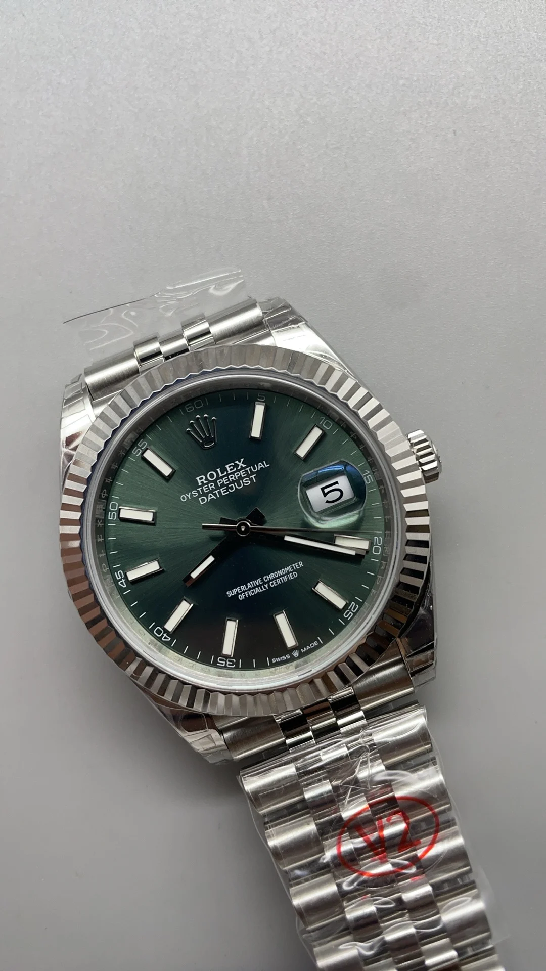 Rolex Datejust Green Dial 41mm — photographed off the sweep