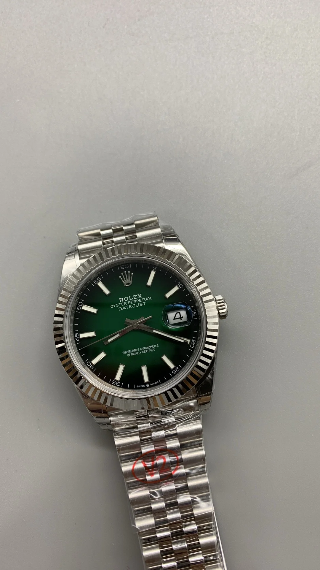 Rolex Datejust Green Dial 41mm — photographed off the sweep