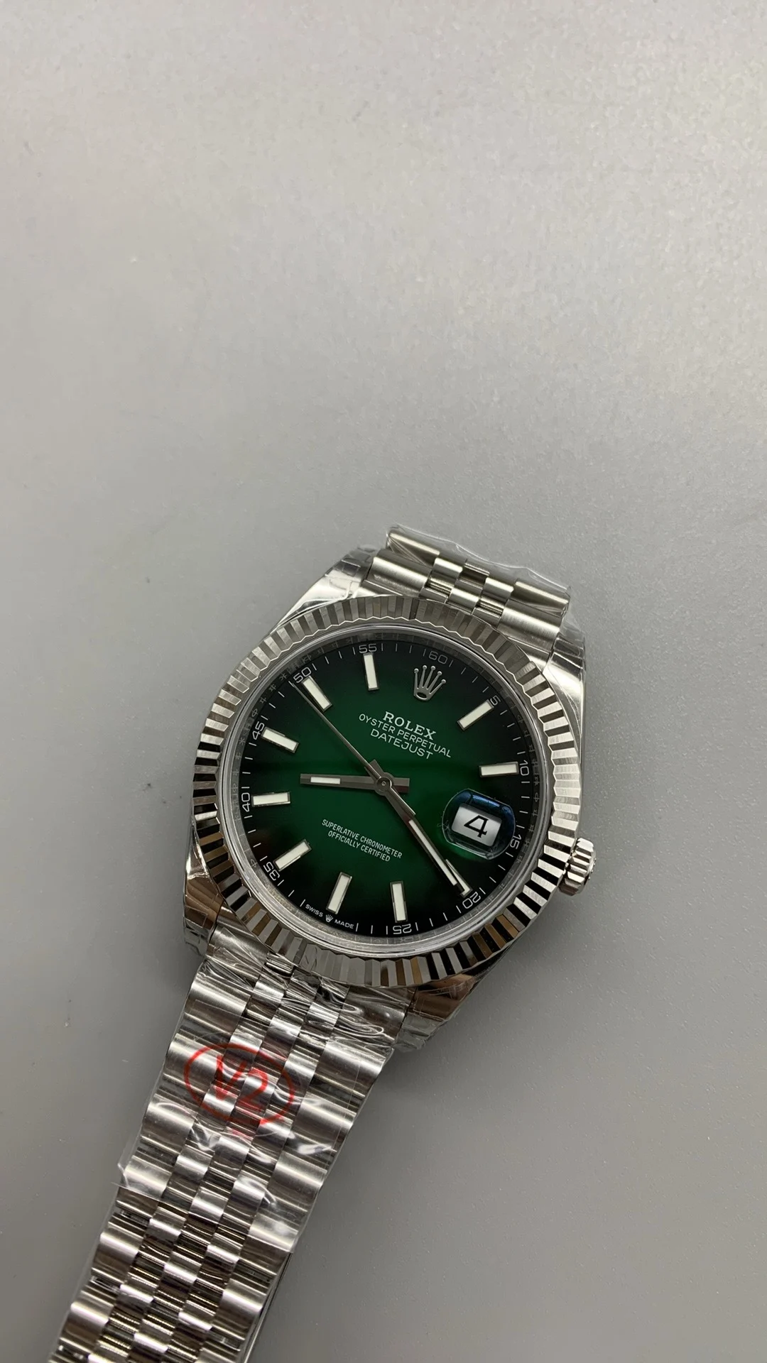 Rolex Datejust Green Dial 41mm — photographed off the sweep