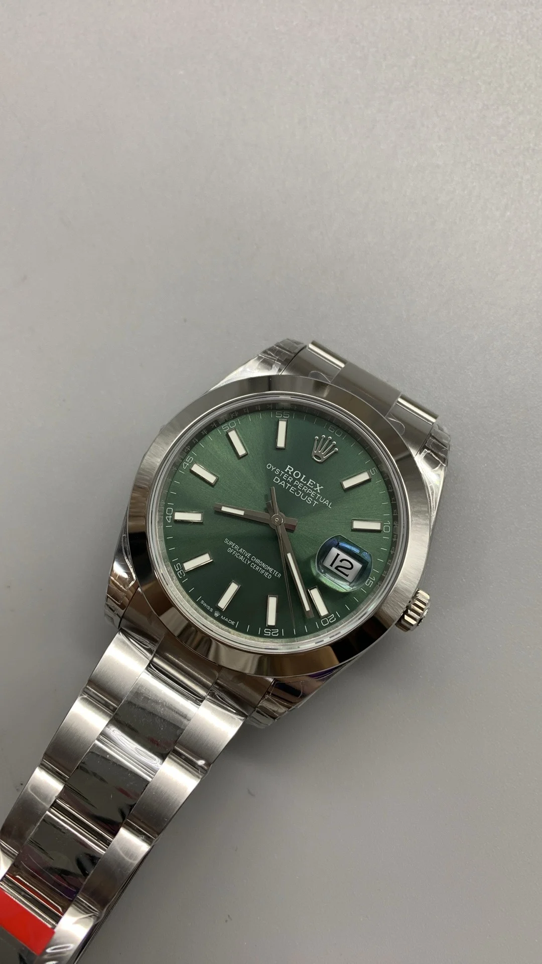 Rolex Datejust Green Dial 41mm — photographed off the sweep