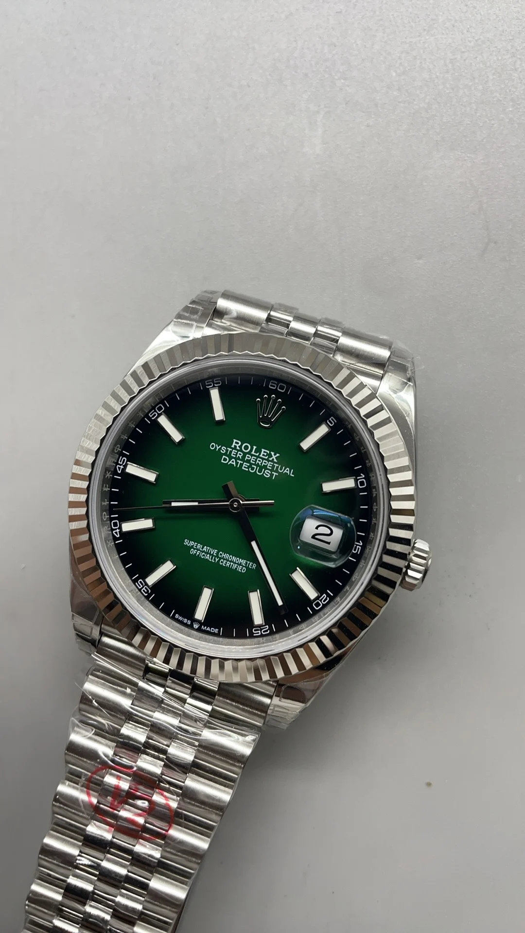 Rolex Datejust Green Dial 41mm — photographed off the sweep