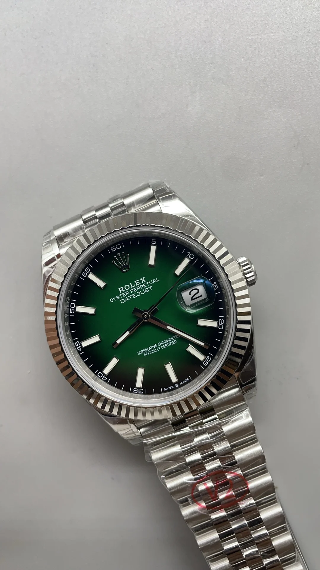 Rolex Datejust Green Dial 41mm — photographed off the sweep