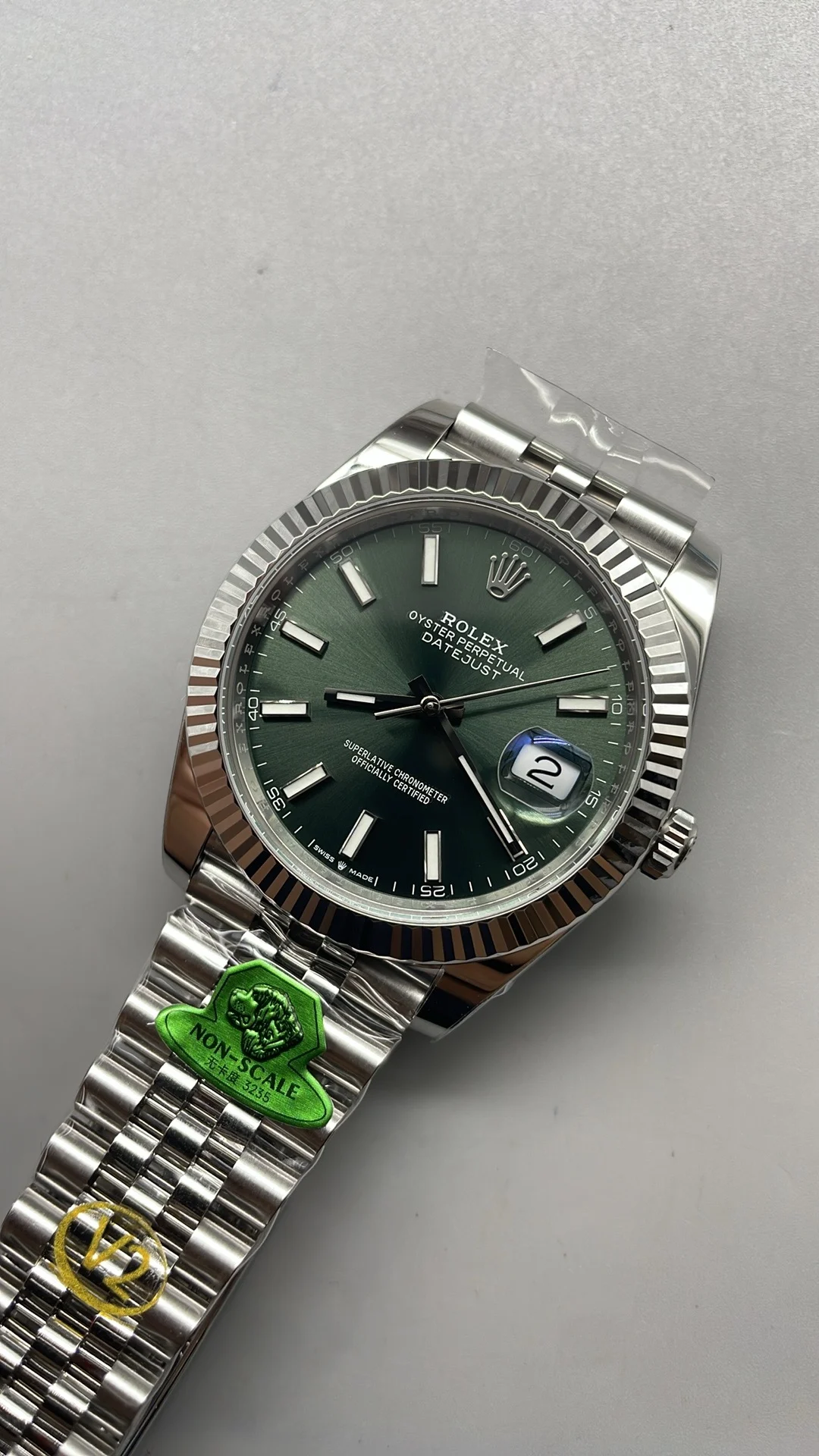 Rolex Datejust Green Dial 41mm — photographed off the sweep