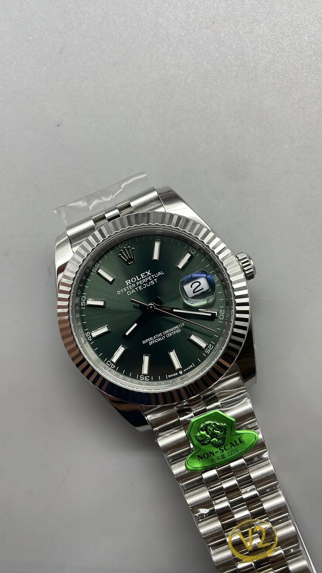 Rolex Datejust Green Dial 41mm — photographed off the sweep