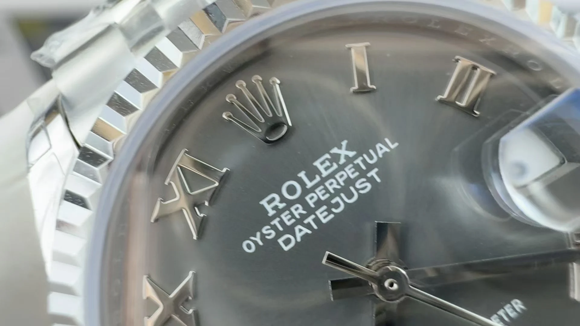 Rolex Datejust Grey Dial 31mm — photographed off the sweep
